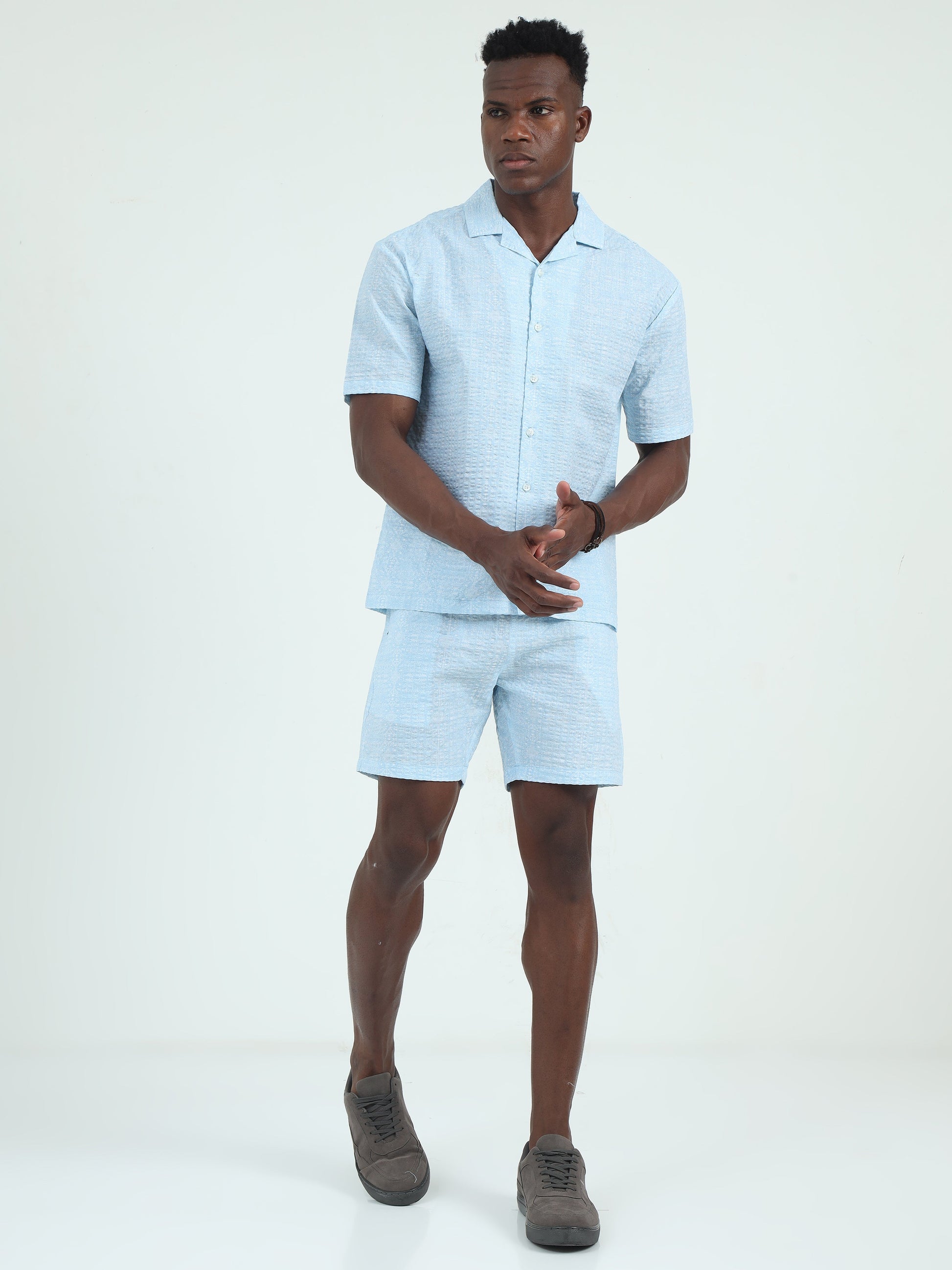 Cuban collar no pocket shorts with Double nos pocket cord set