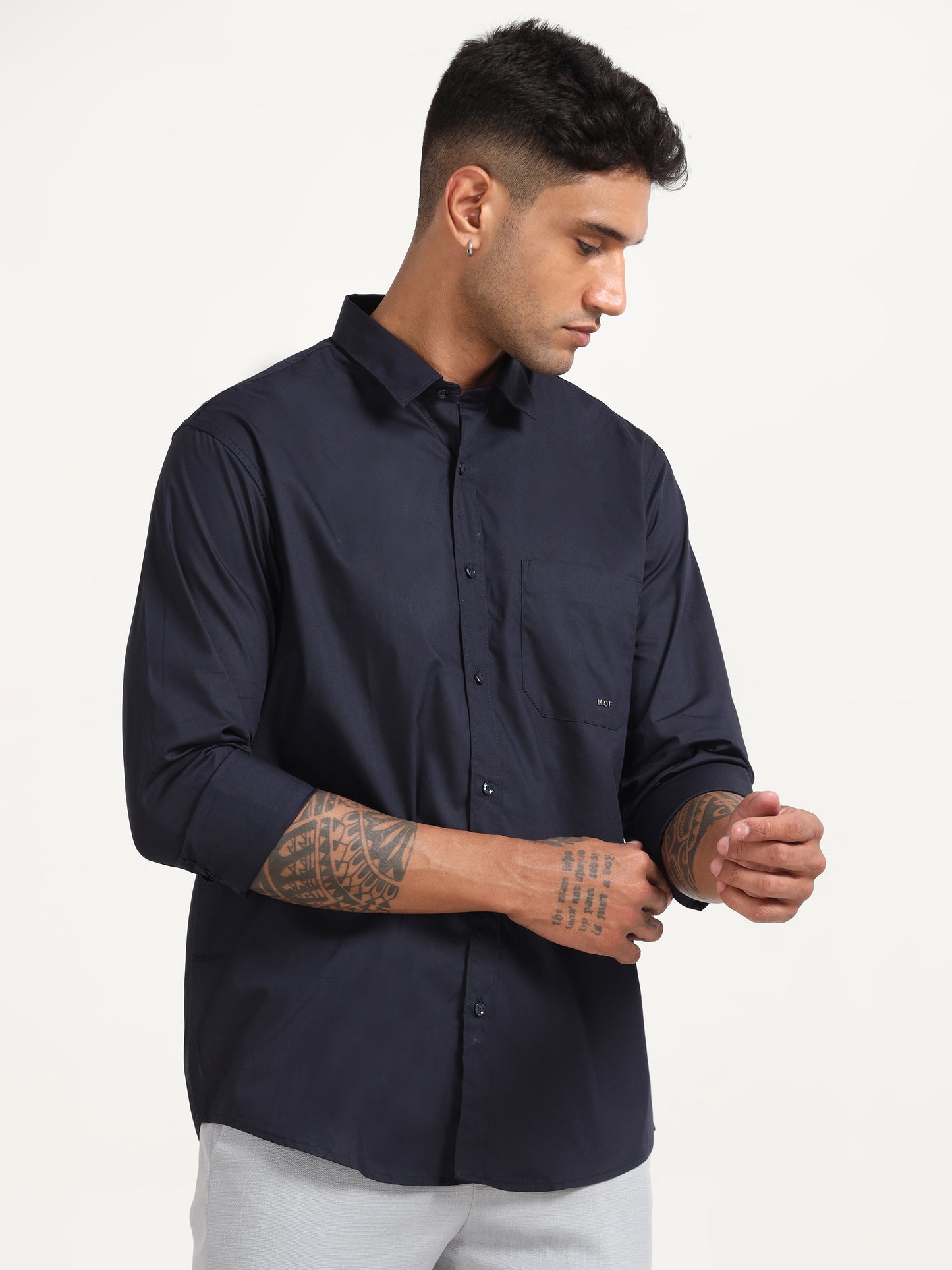 Navy Poly Poplin Lycra Shirts for Men