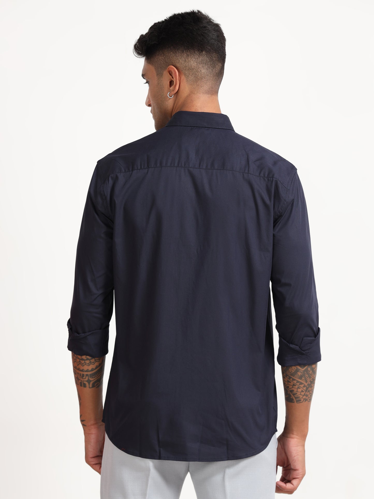 Navy Poly Poplin Lycra Shirts for Men