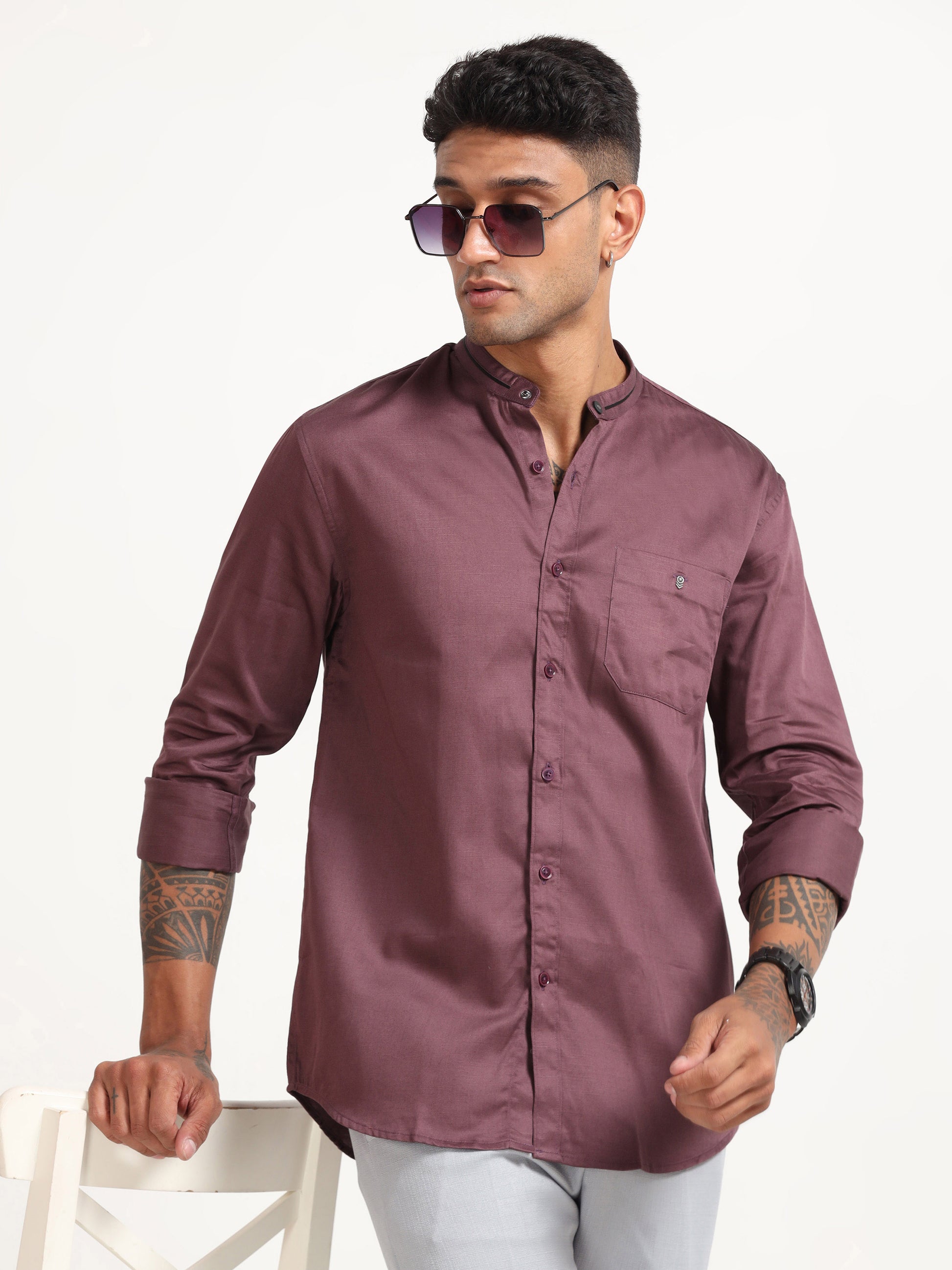  Satin Slub Mud Mens Wine Shirt 