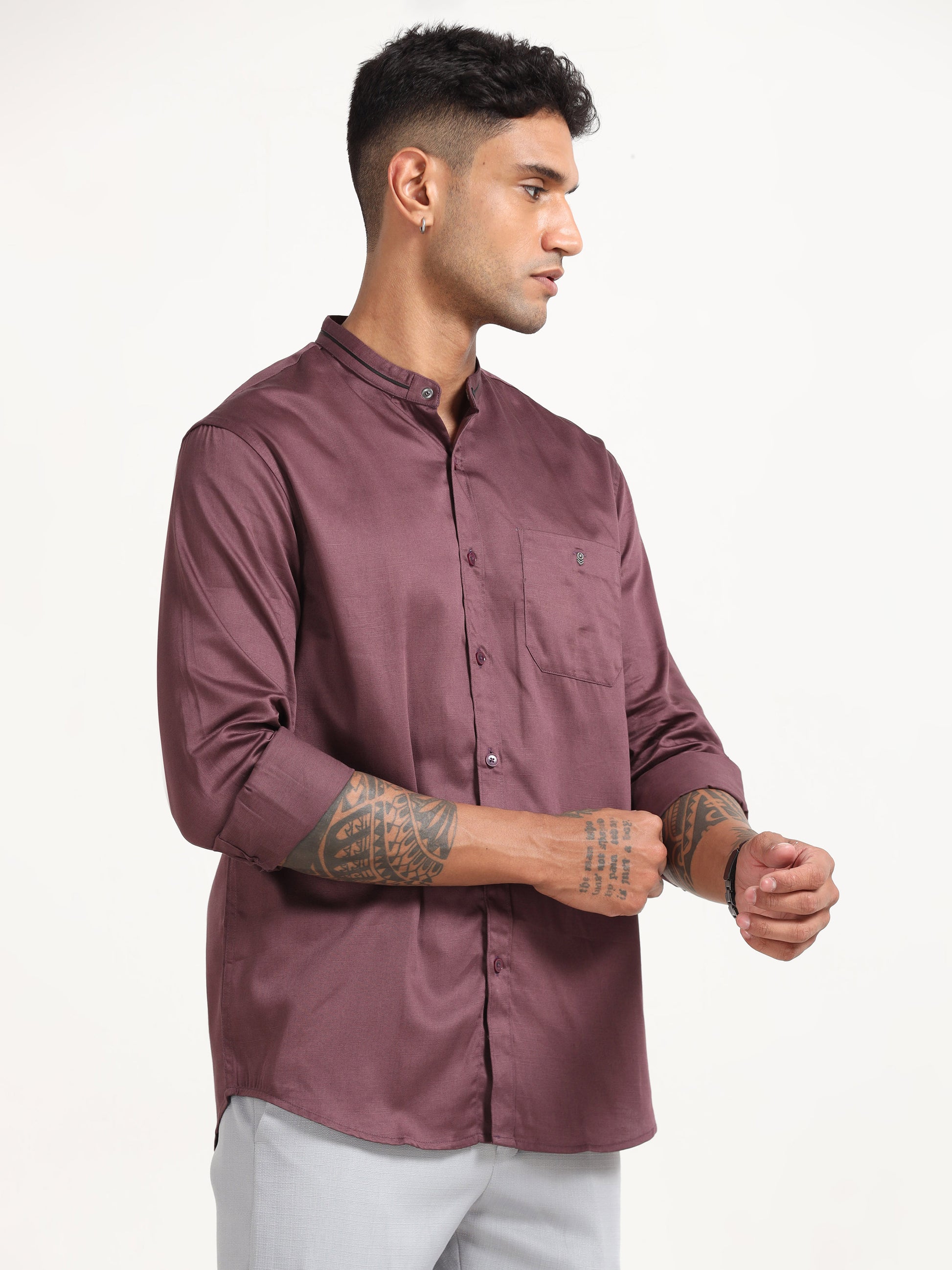  Satin Slub Mud Mens Wine Shirt 