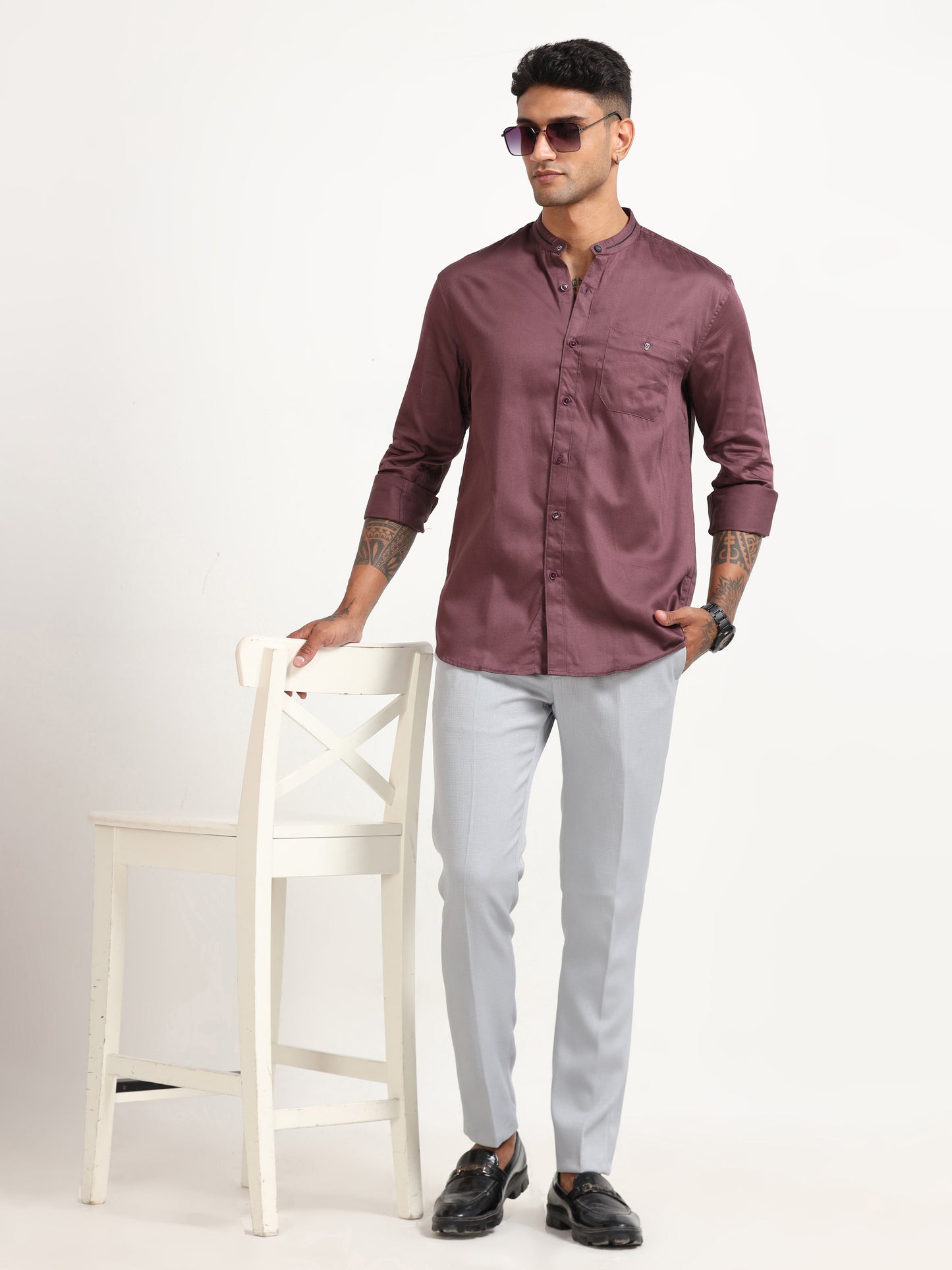  Satin Slub Mud Mens Wine Shirt 