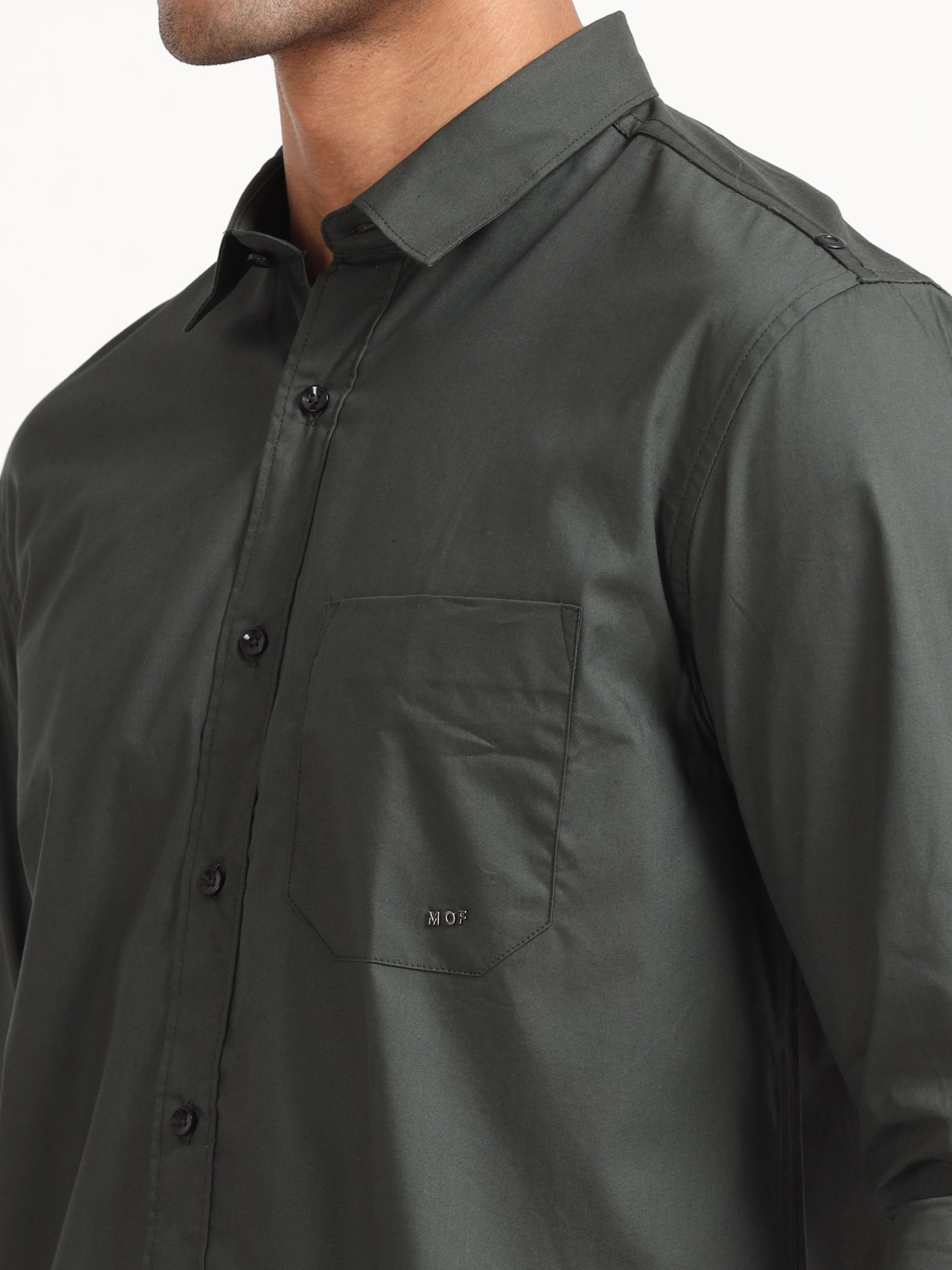 Olive Poly Poplin Lycra Shirts for Men