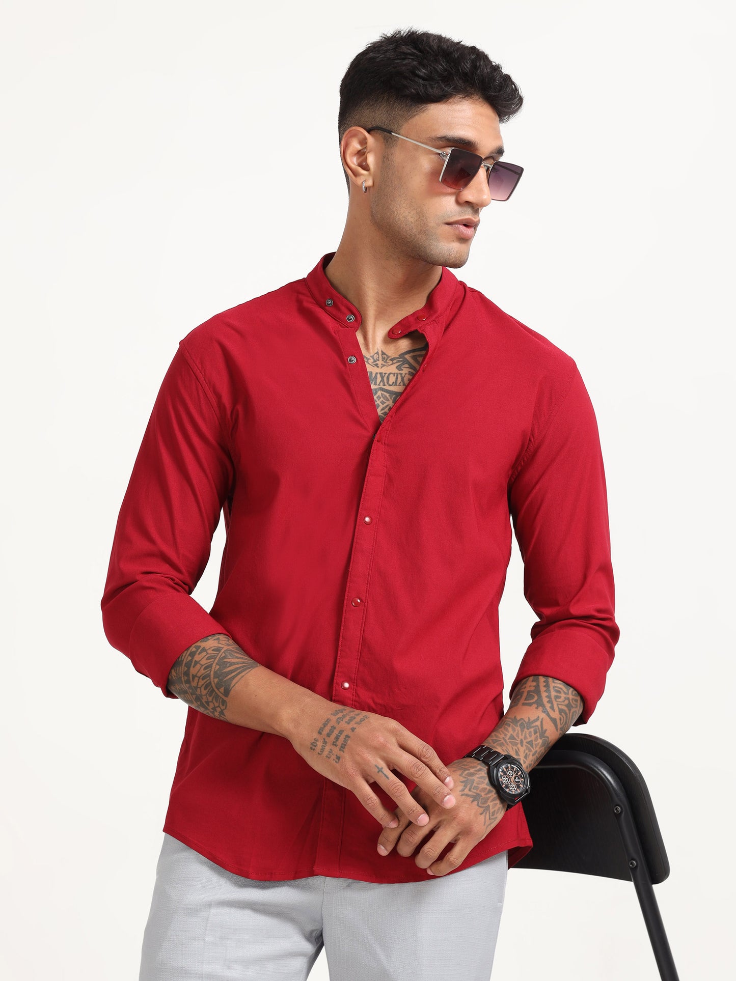 Red Super Lycra Dobby Shirt for Men 