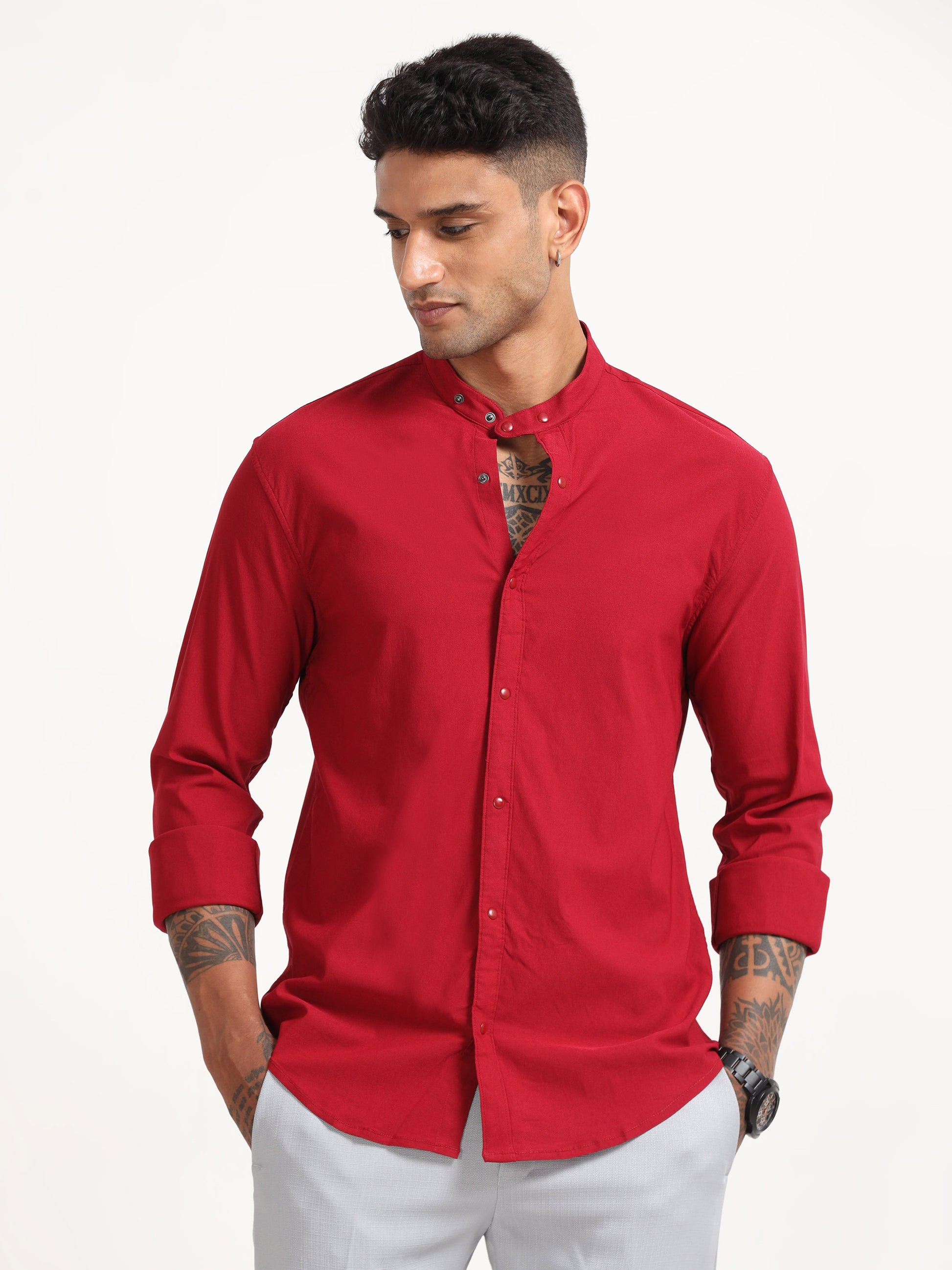 Red Super Lycra Dobby Shirt for Men 