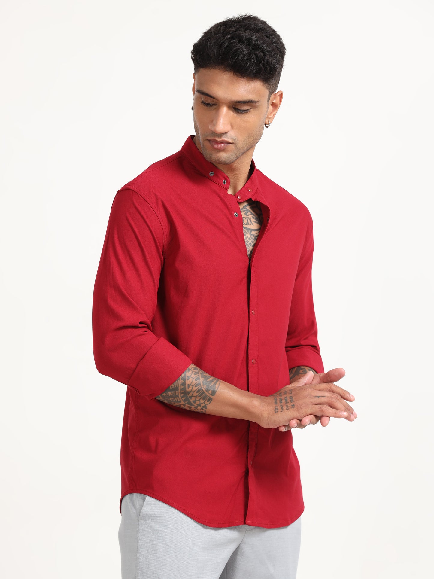 Red Super Lycra Dobby Shirt for Men 