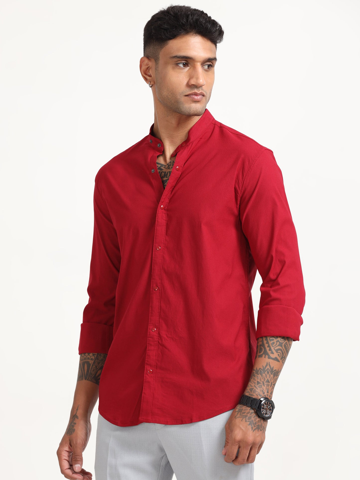 Red Super Lycra Dobby Shirt for Men 