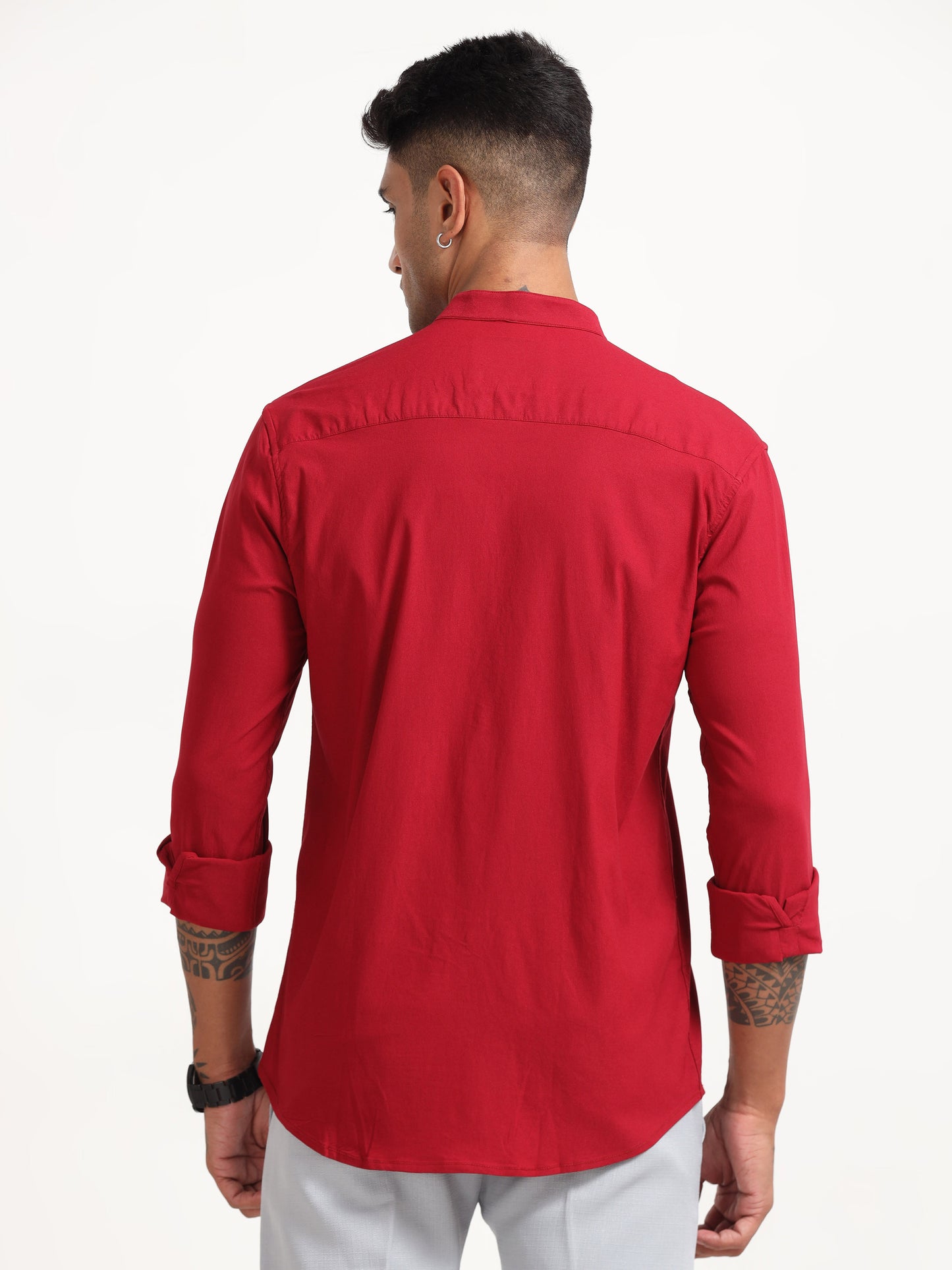 Red Super Lycra Dobby Shirt for Men 