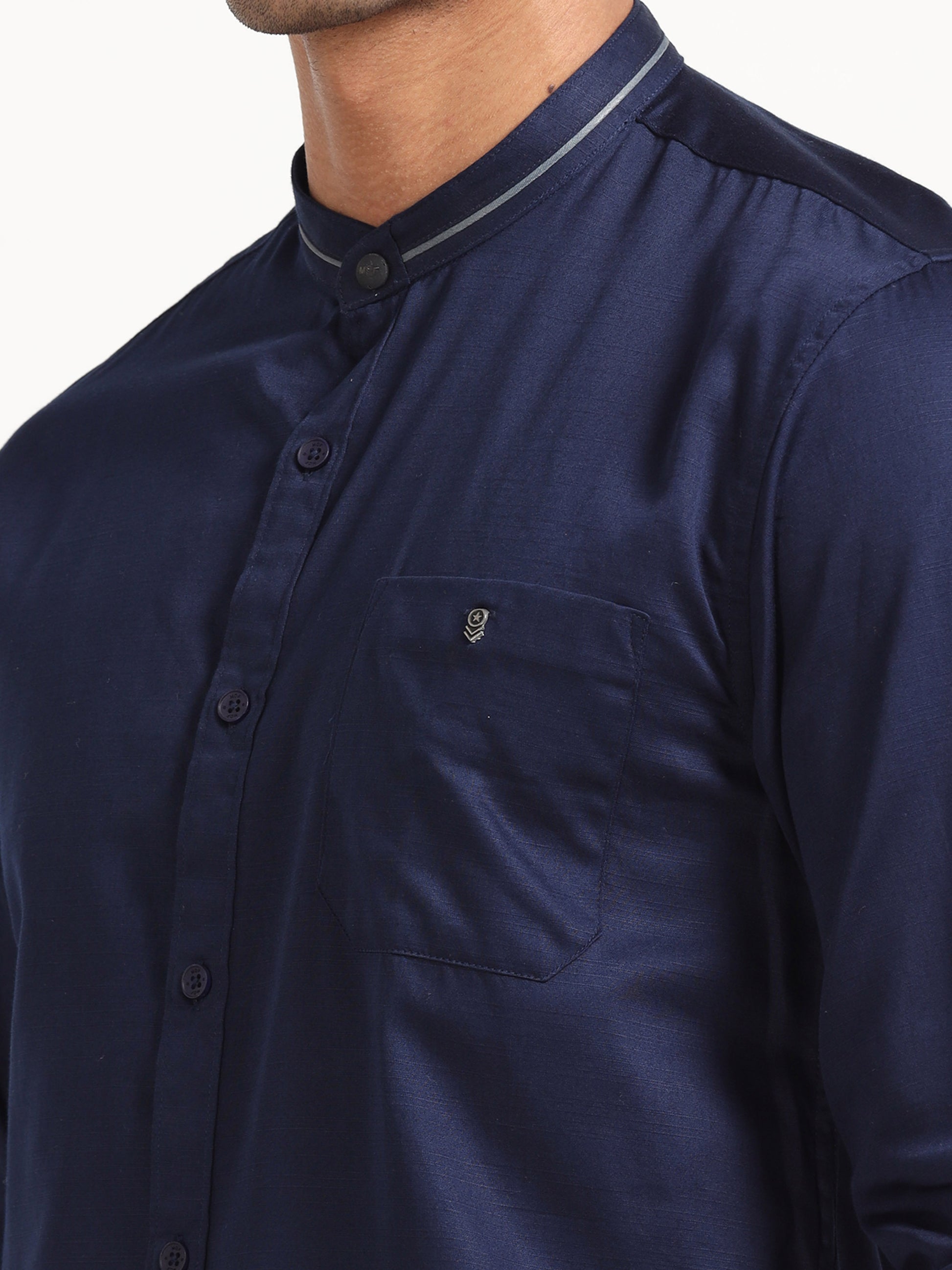 Navy Satin Slub Regular Shirt for Men