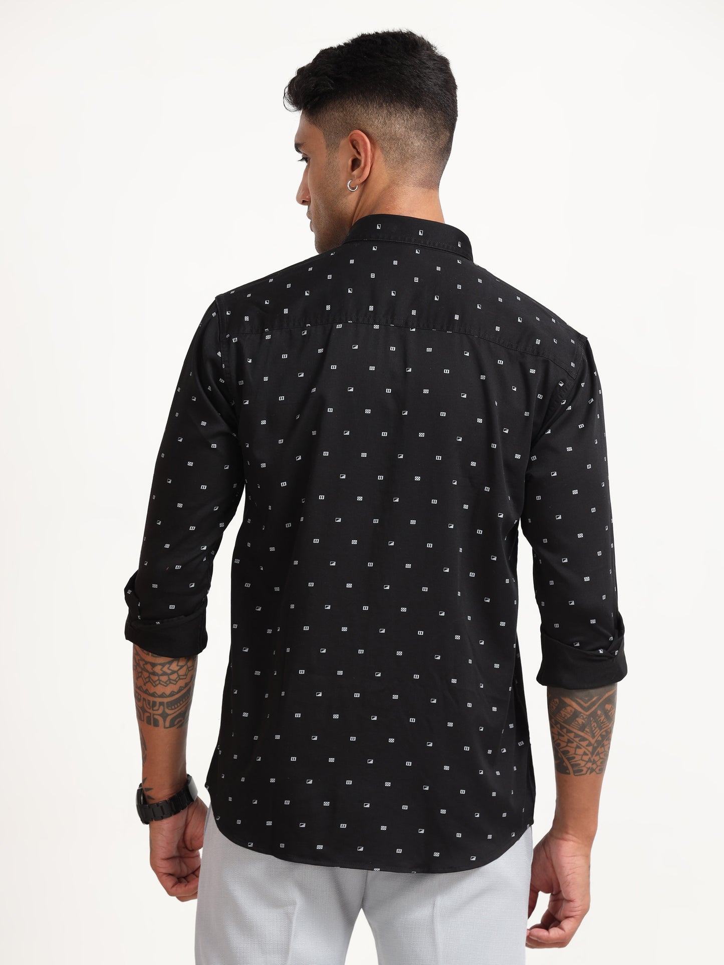 Black Ploy Printed Satin Shirt for Men