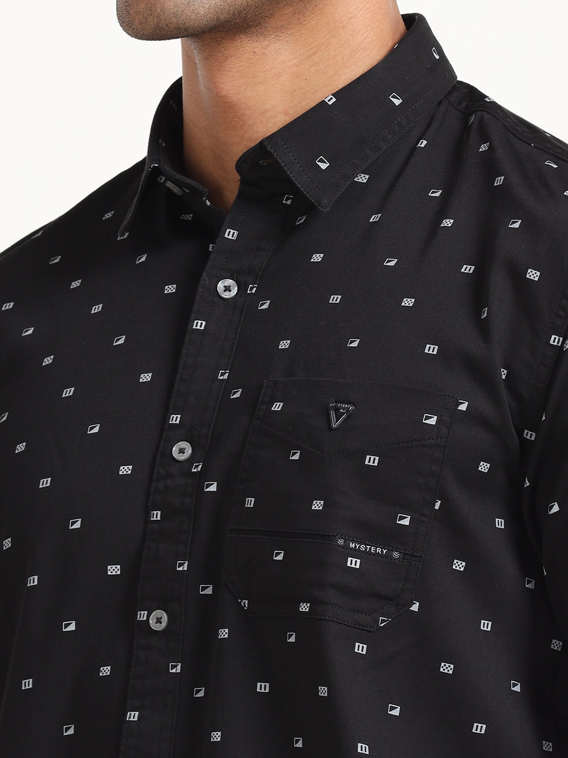 Black Ploy Printed Satin Shirt for Men