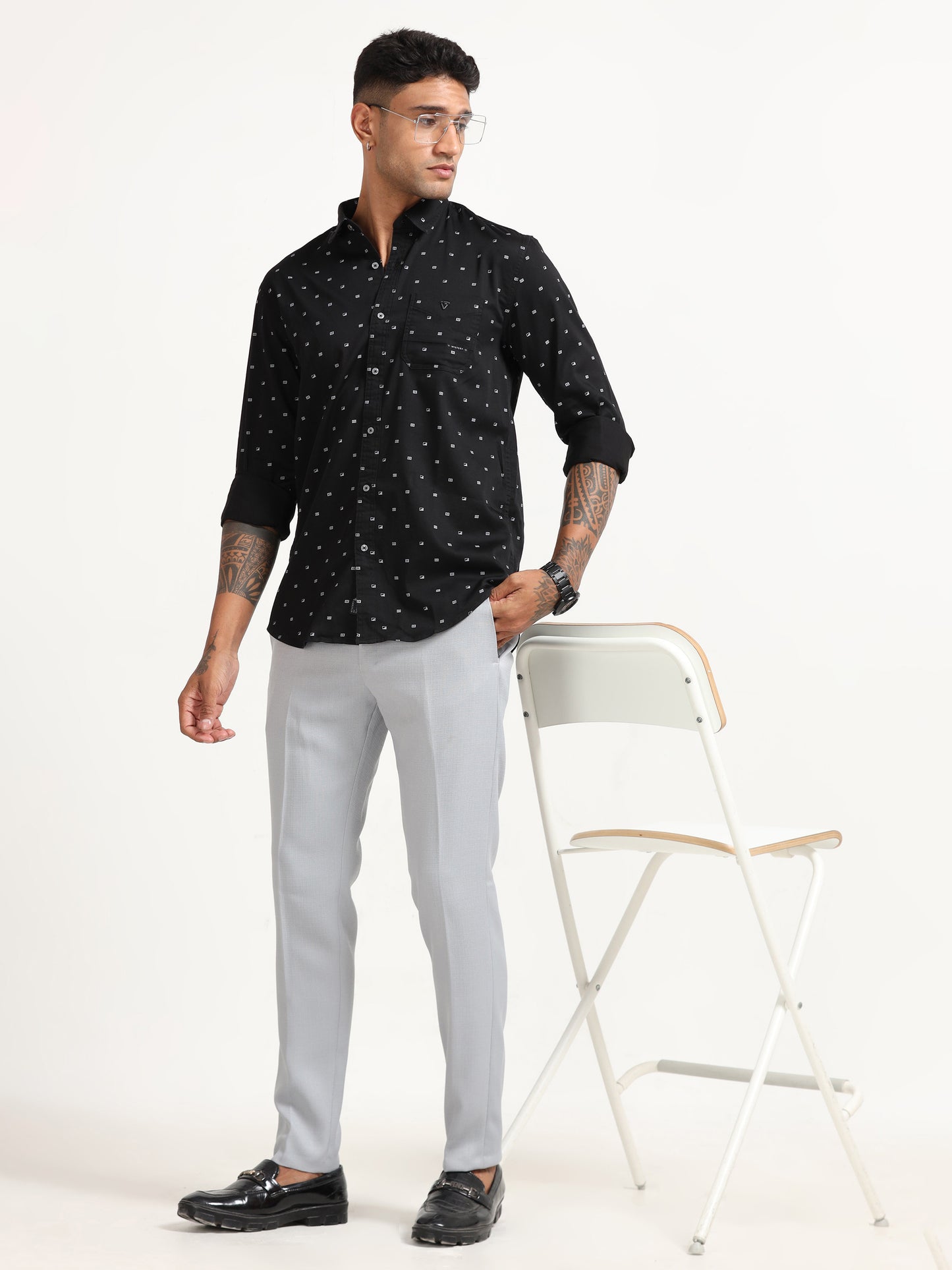 Black Ploy Printed Satin Shirt for Men