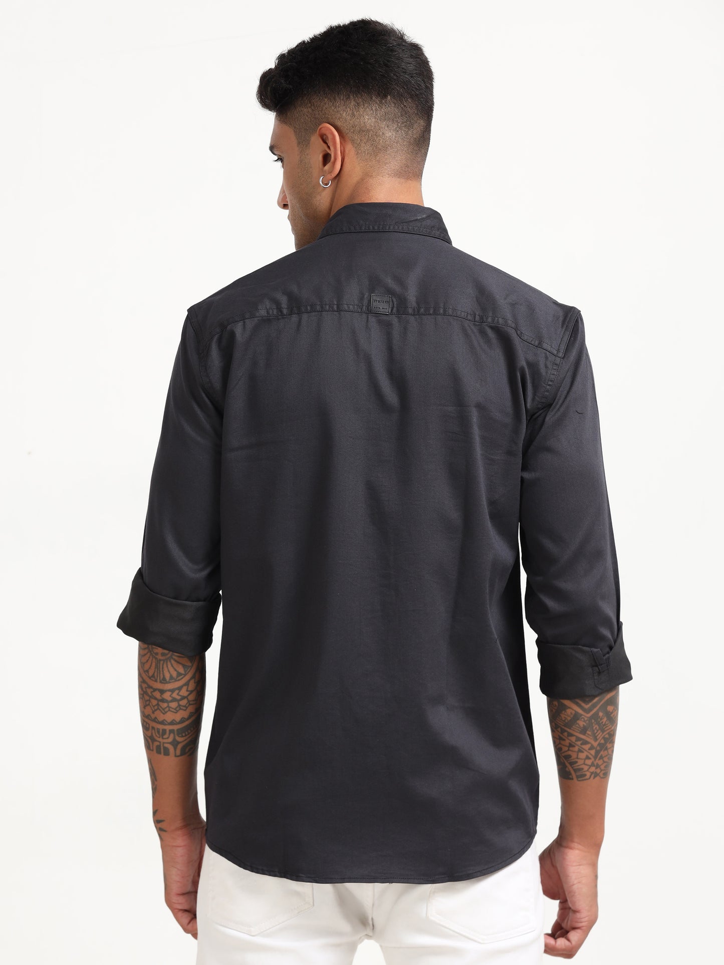 Twill Poly Double Pocket Mens Dark Grey Lycra Shirts