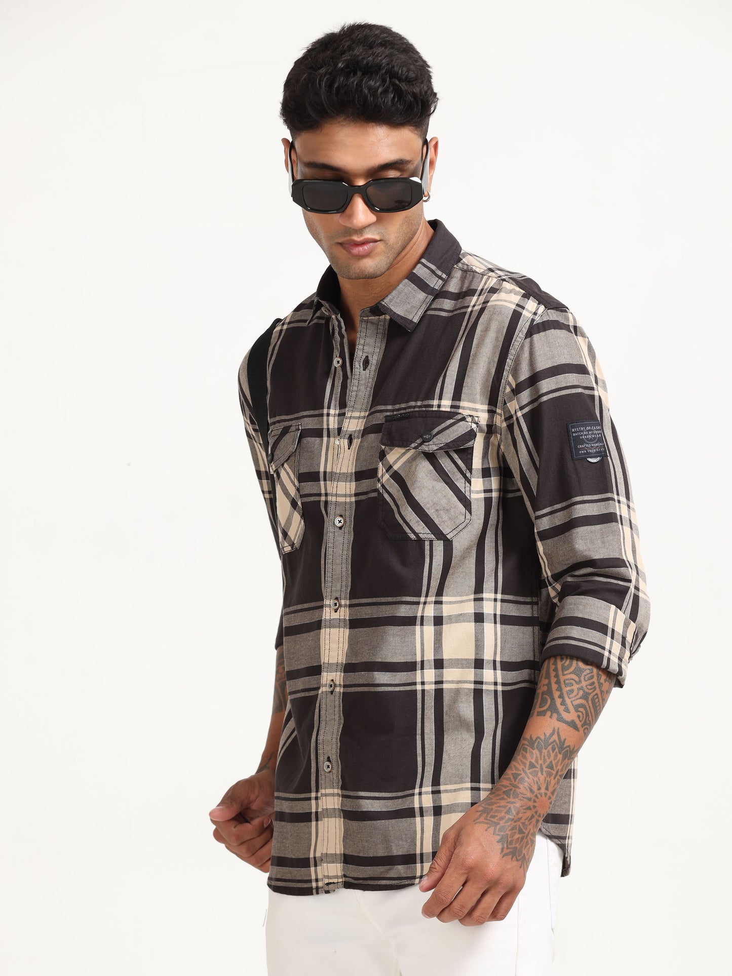  Twill Mens Checked Coffee Colour Formal Shirt