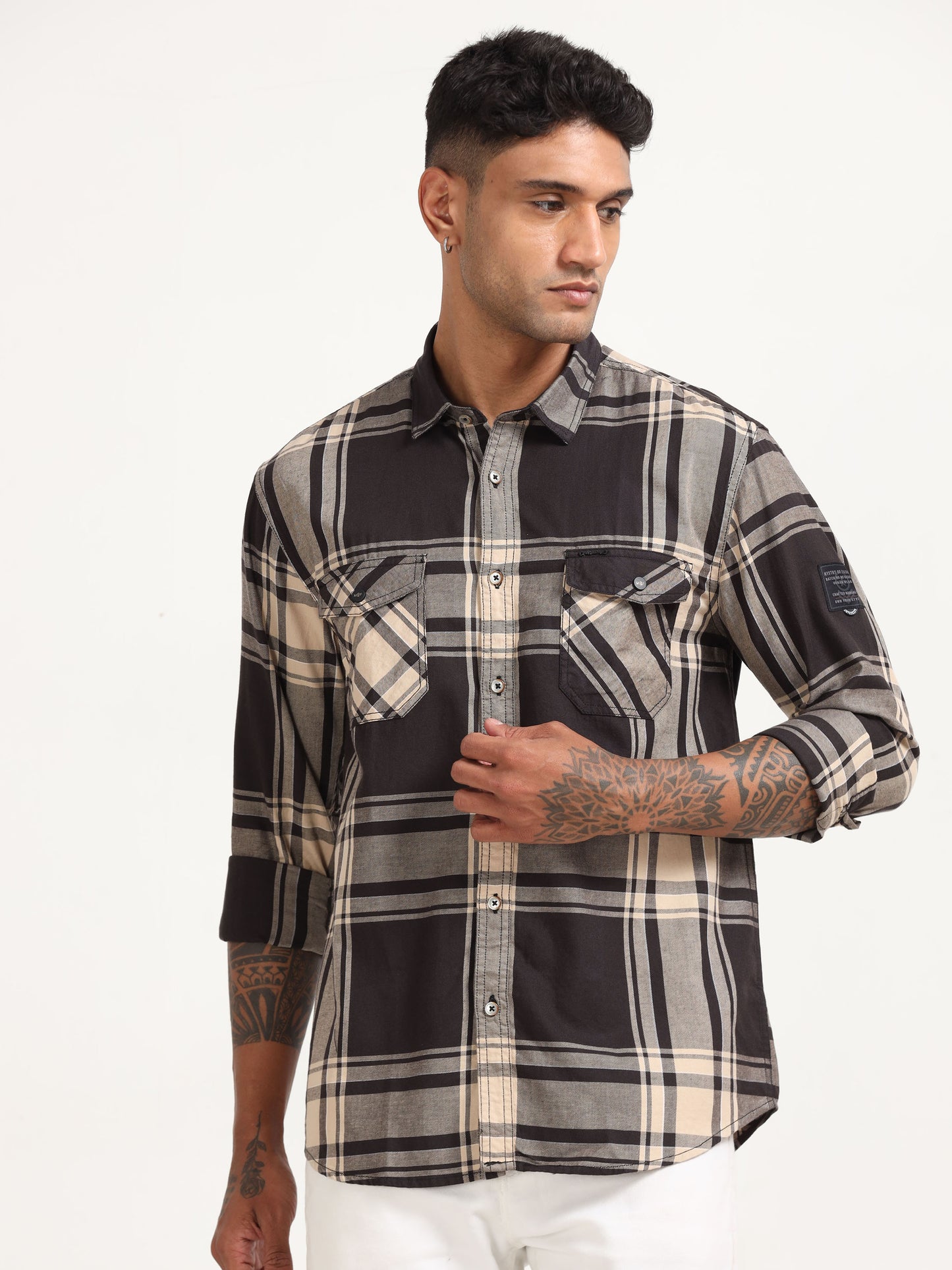  Twill Mens Checked Coffee Colour Formal Shirt