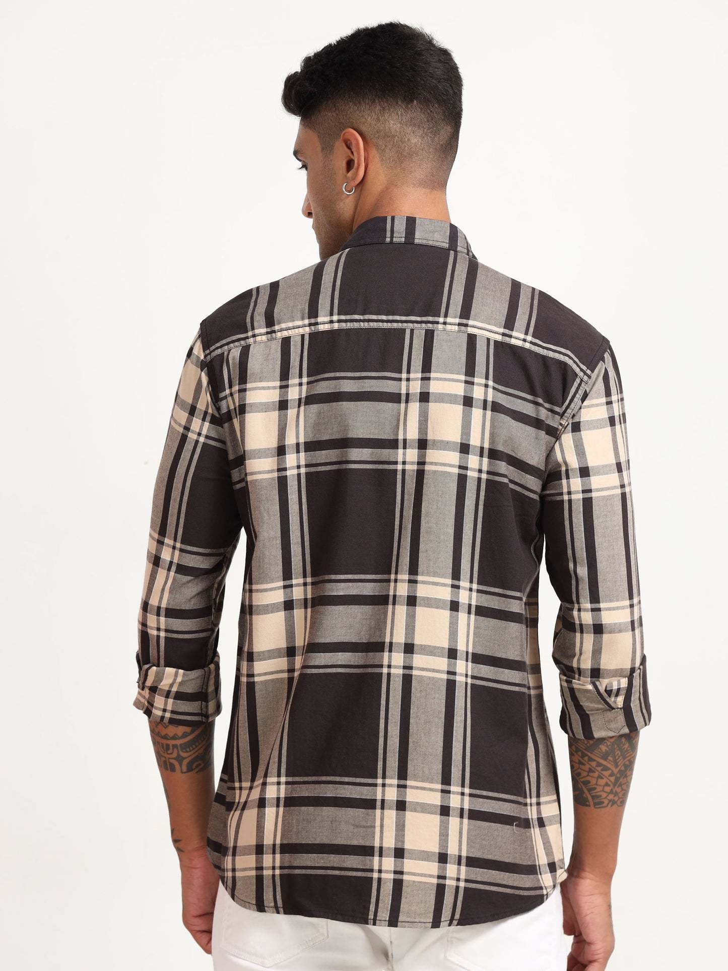  Twill Mens Checked Coffee Colour Formal Shirt