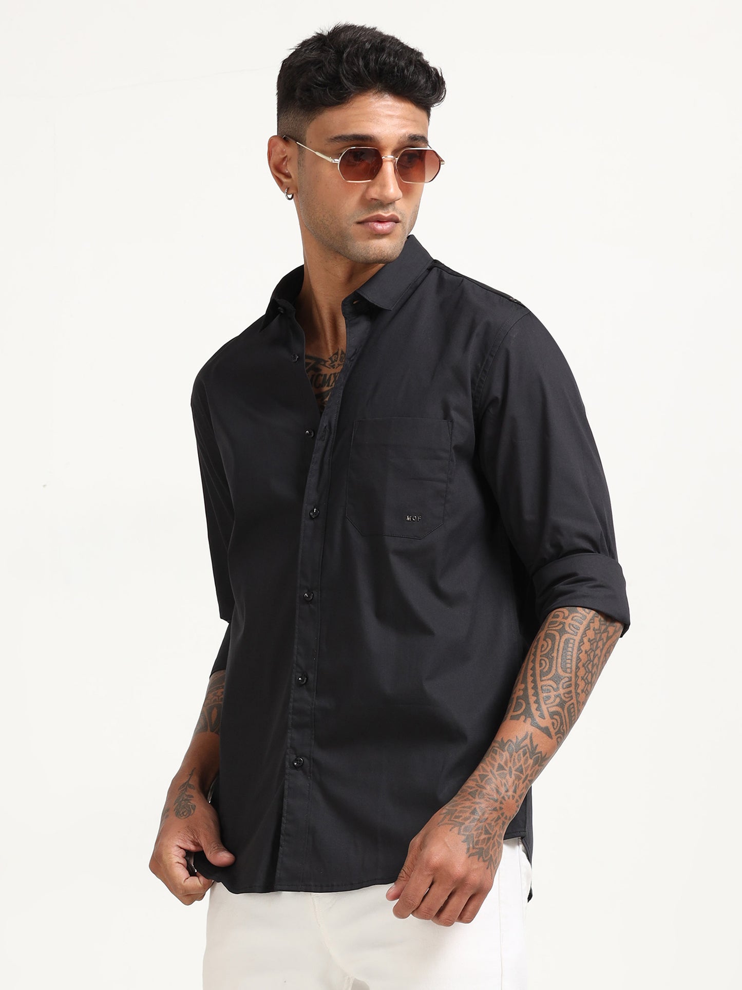  Poly Poplin Black Lycra Shirt 