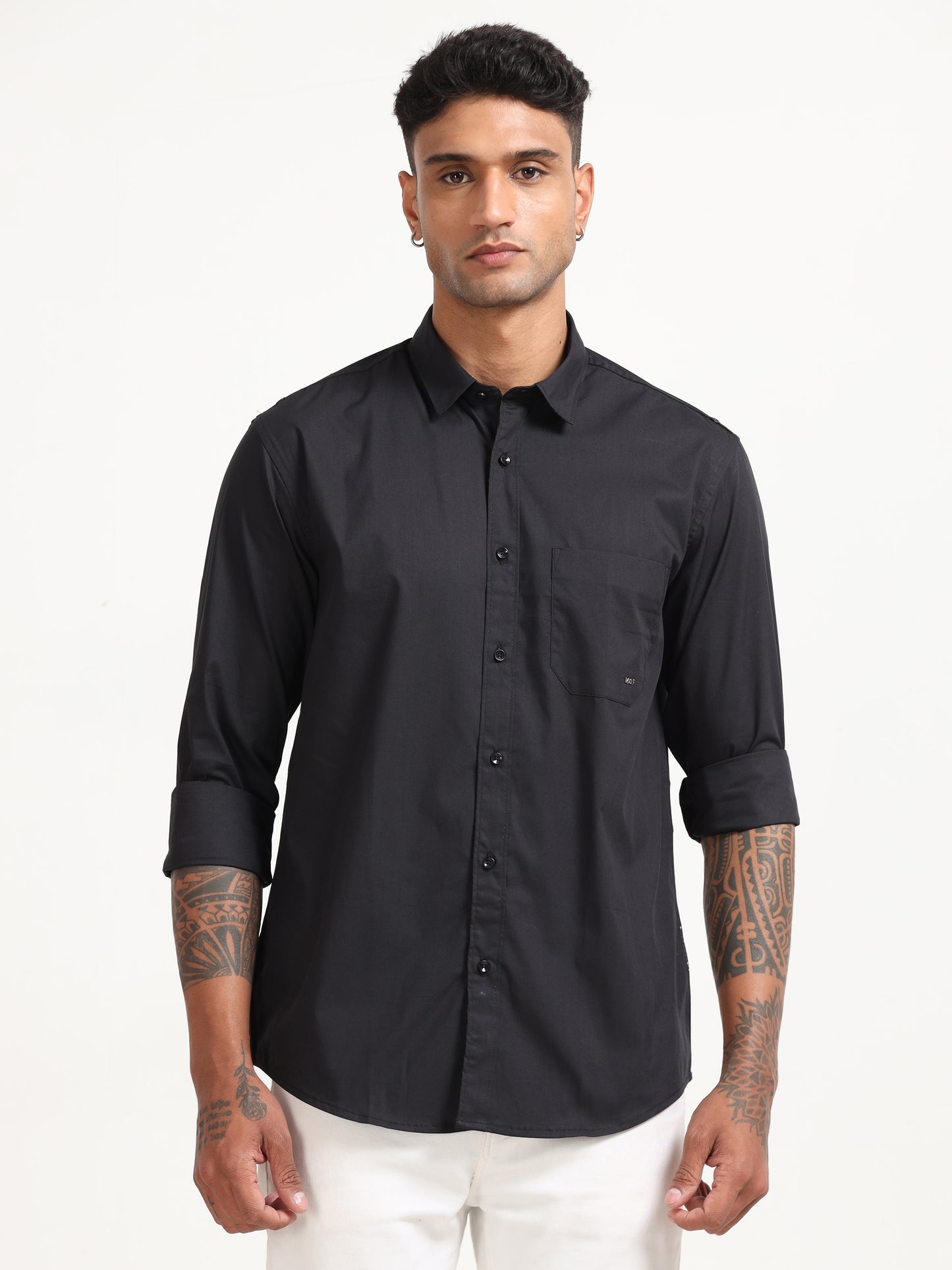  Poly Poplin Black Lycra Shirt 