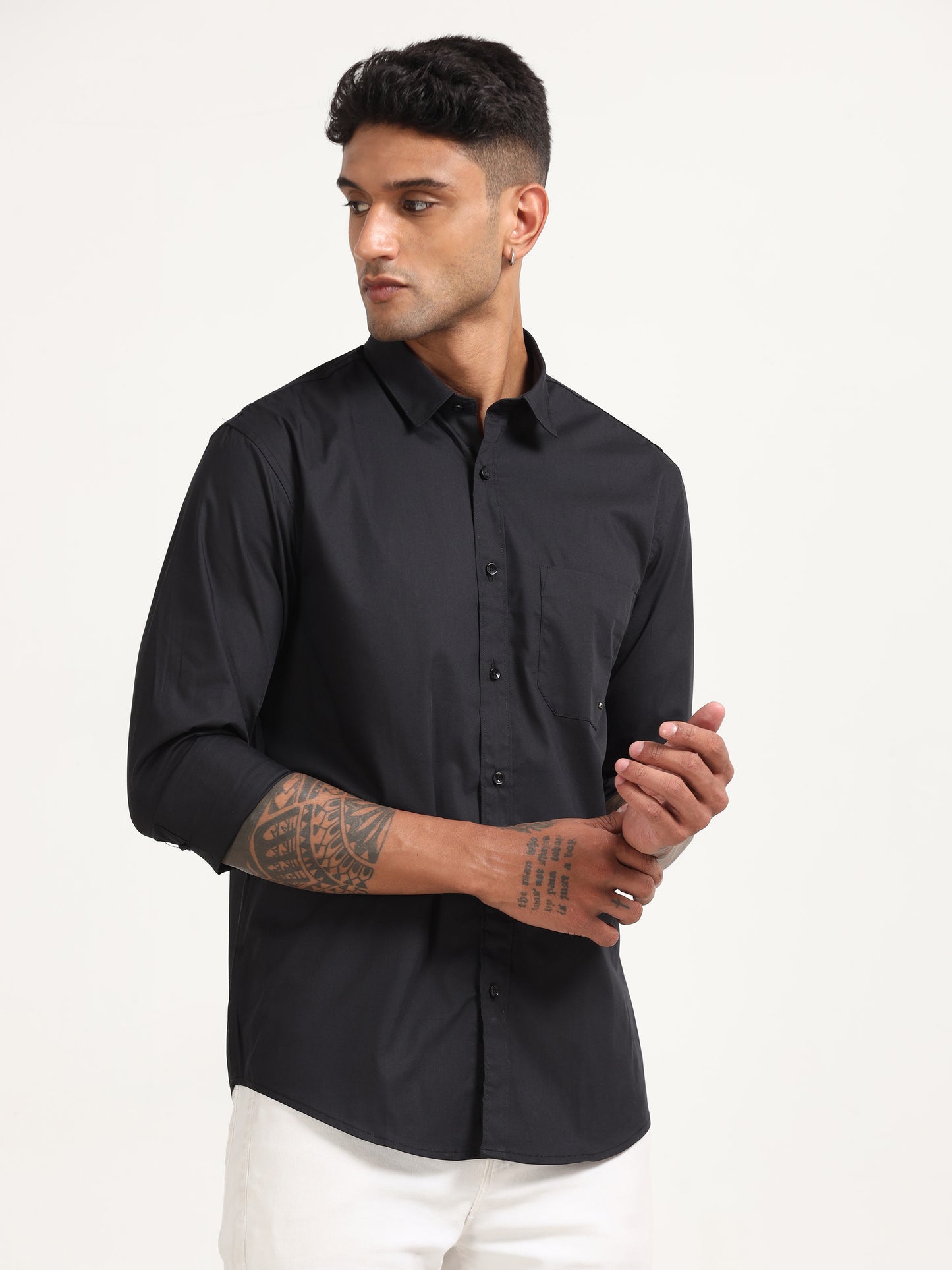  Poly Poplin Black Lycra Shirt 