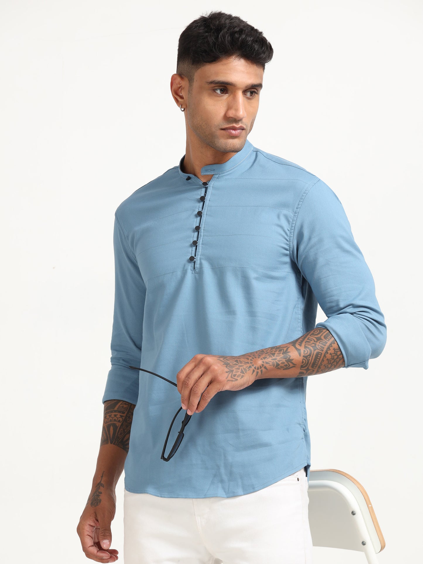 Blue Dobby Lycra Solid Shirt