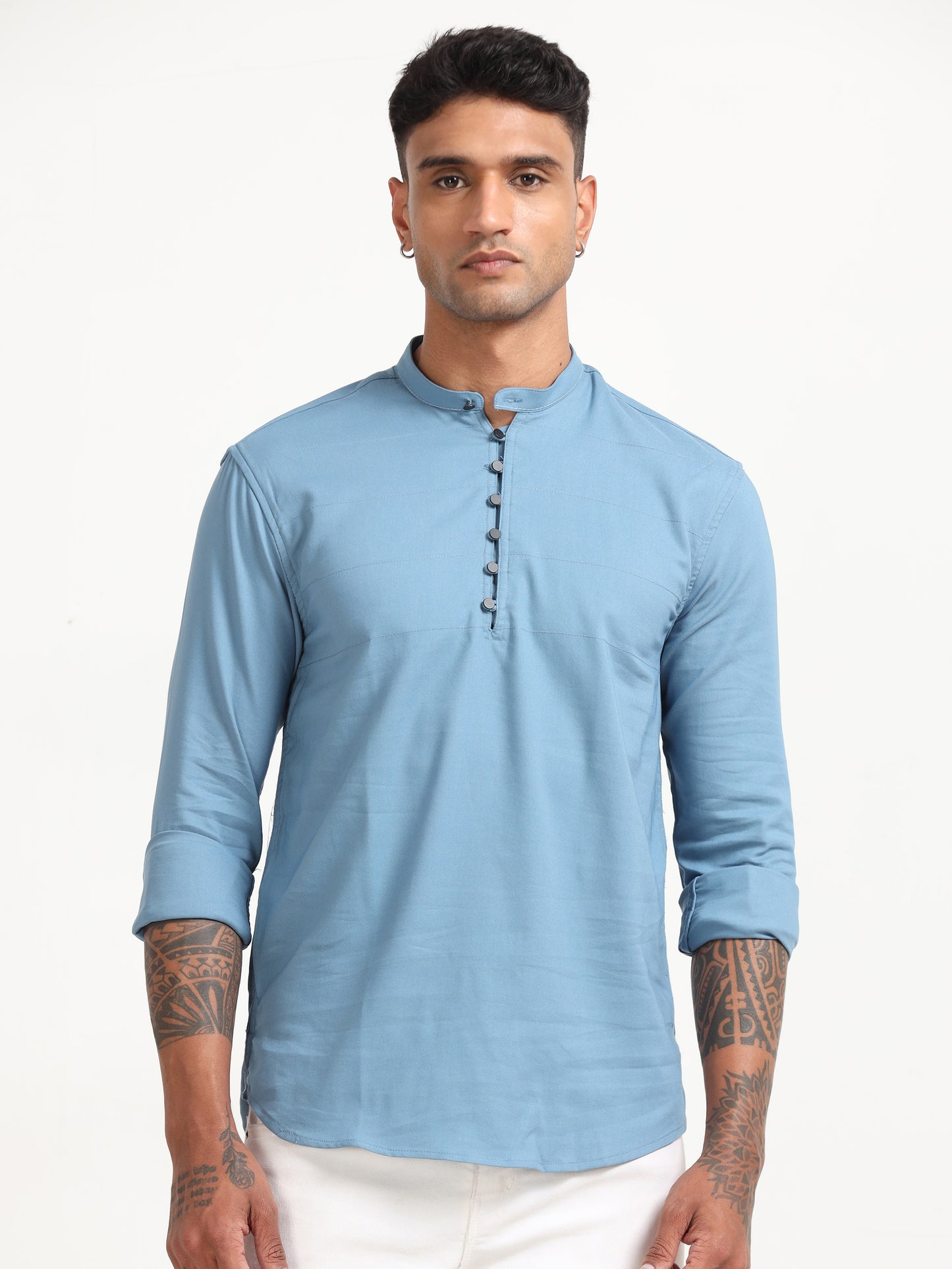 Blue Dobby Lycra Solid Shirt