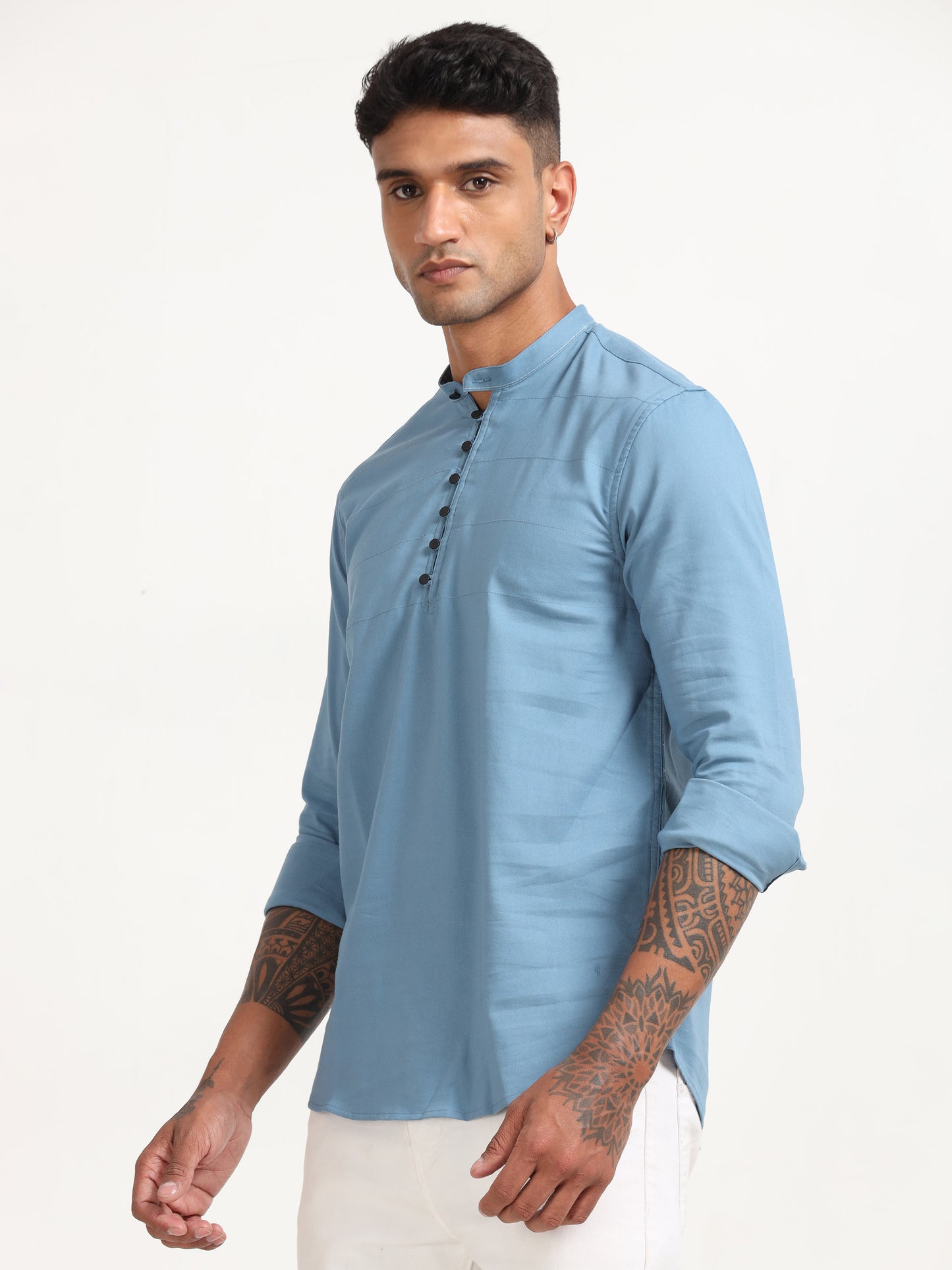 Blue Dobby Lycra Solid Shirt