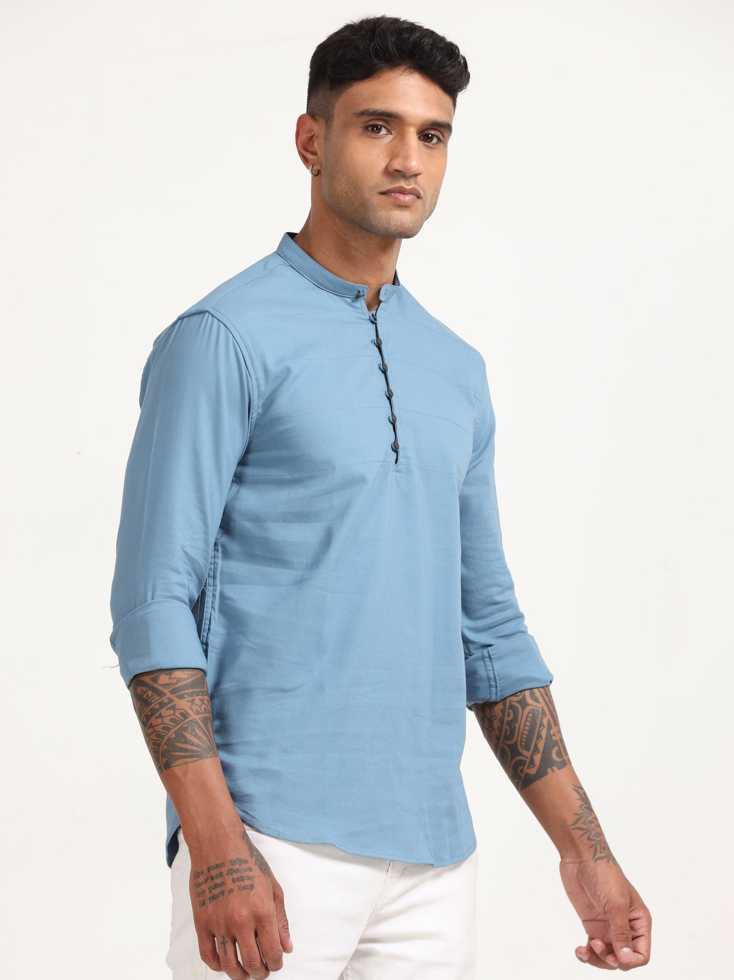 Blue Dobby Lycra Solid Shirt