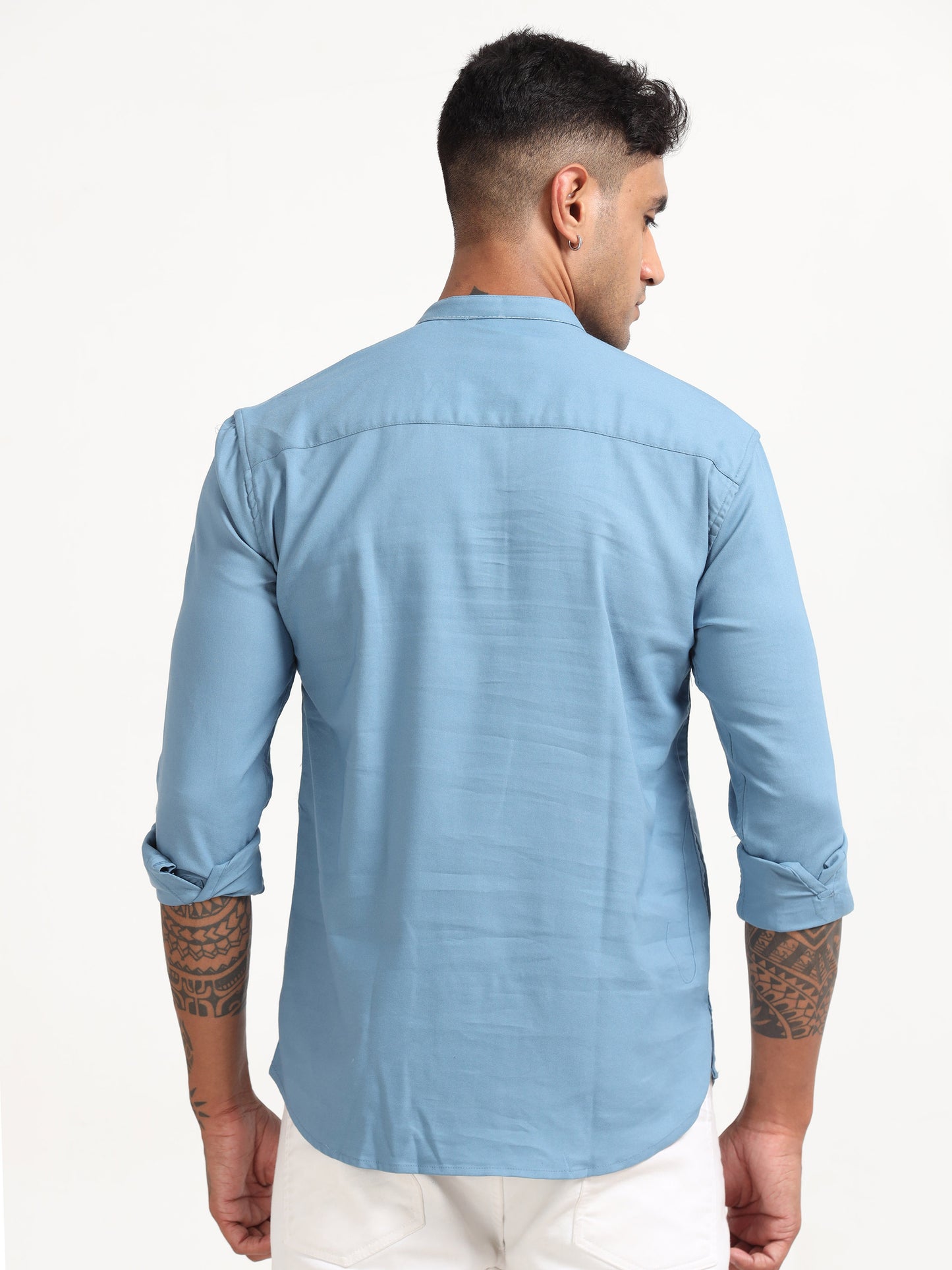 Blue Dobby Lycra Solid Shirt