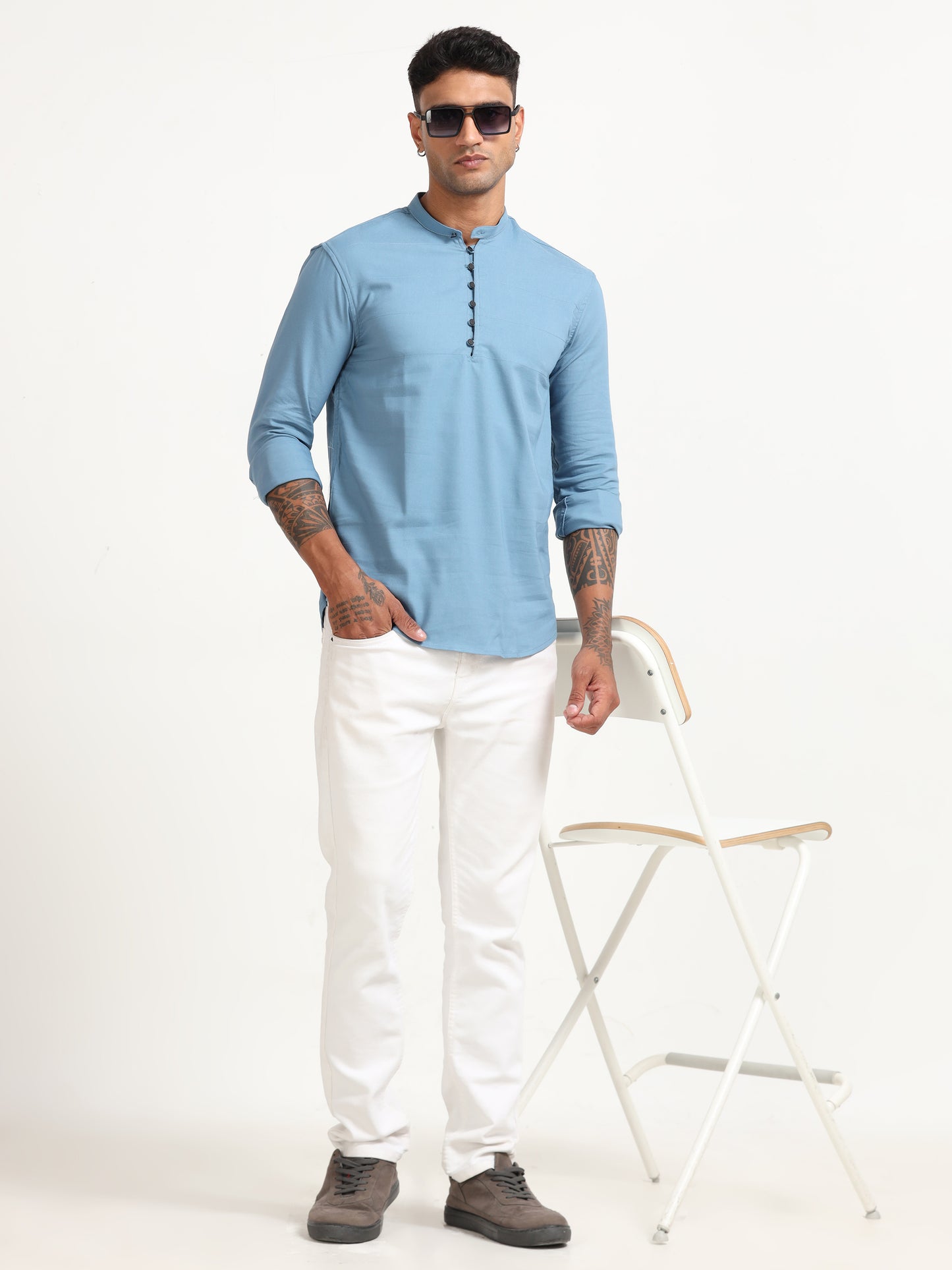 Blue Dobby Lycra Solid Shirt