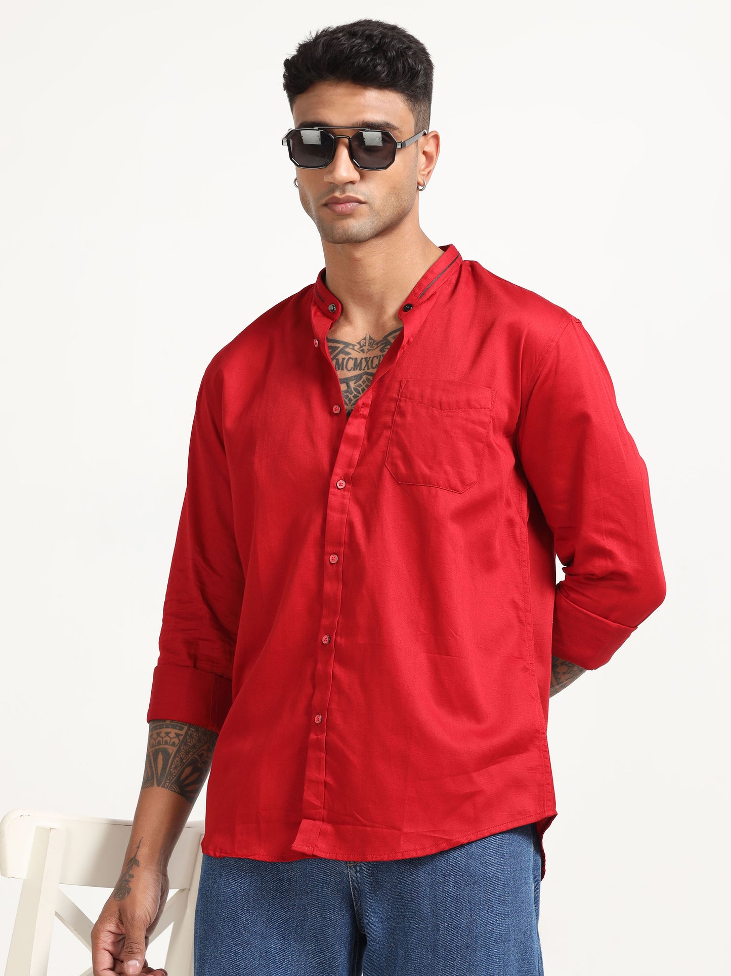 Slub Red Satin Shirt