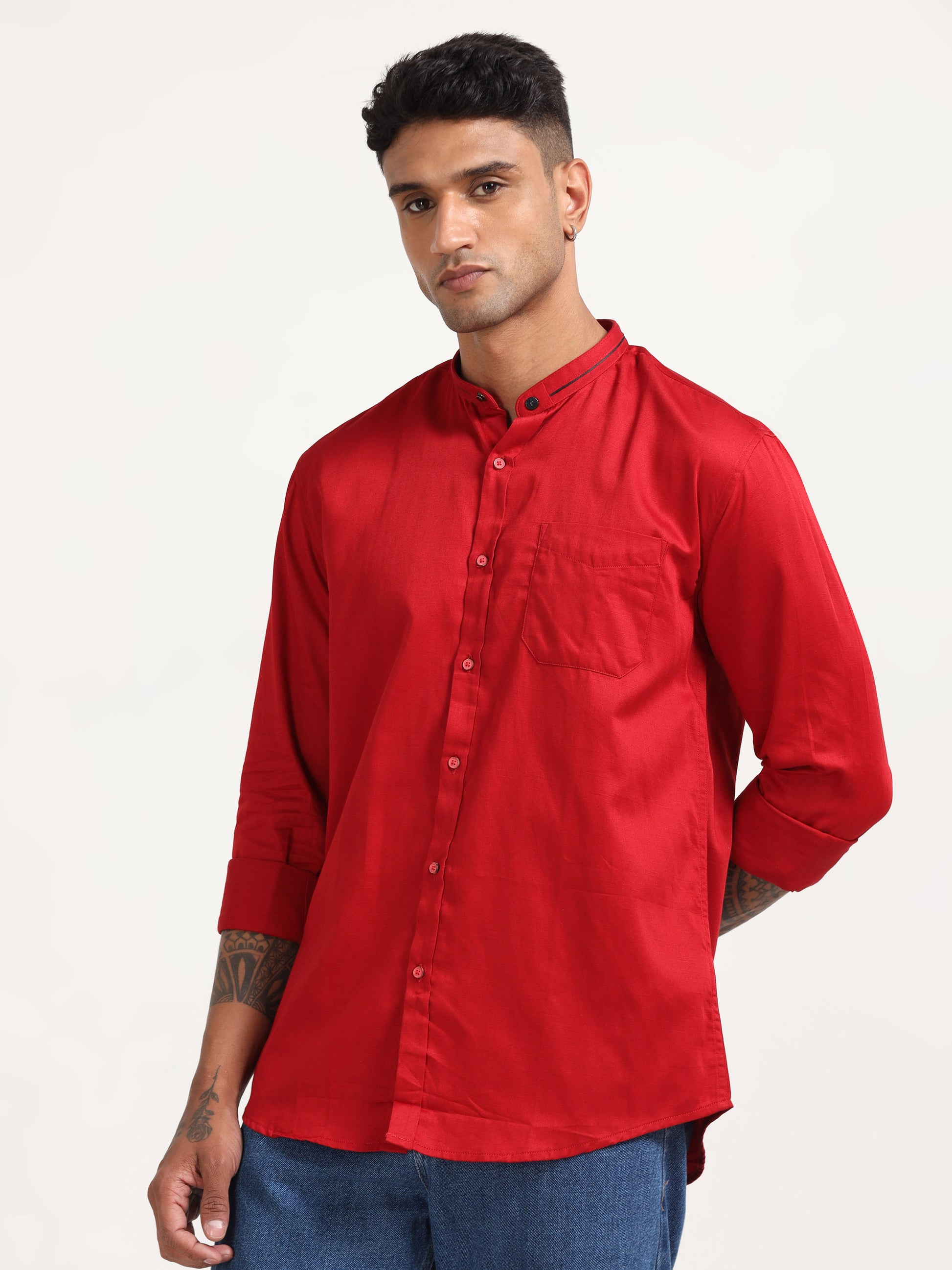 Slub Red Satin Shirt