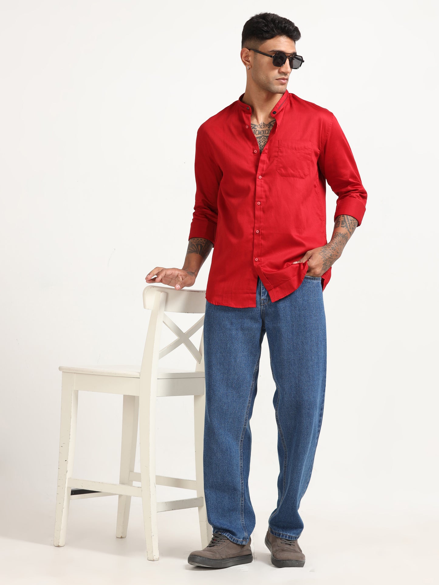 Slub Red Satin Shirt