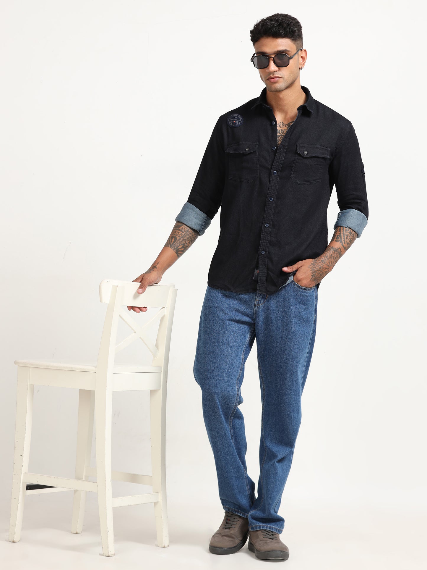 Jogger Denim Shirt Navy Blue for Men