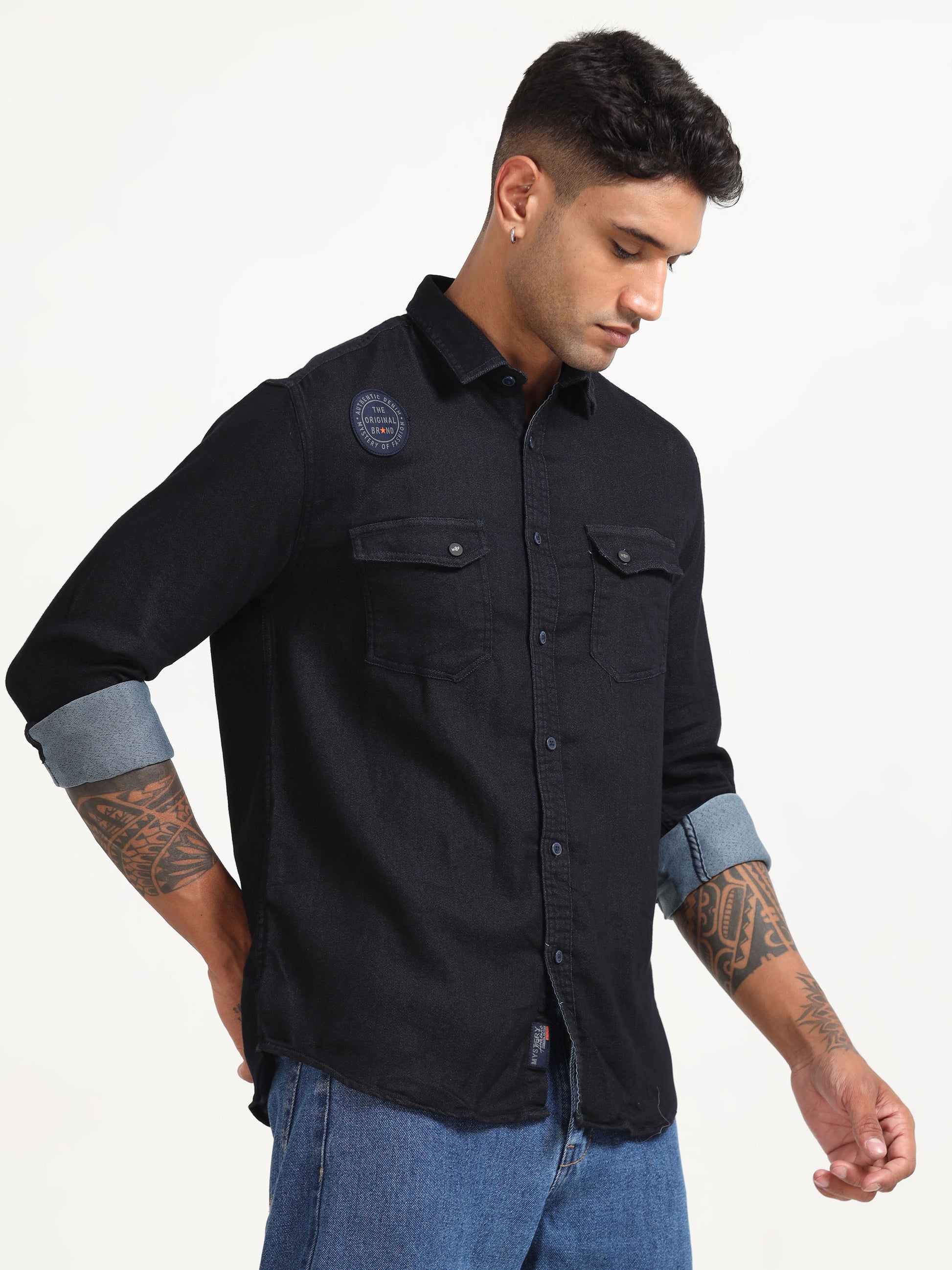 Jogger Denim Shirt Navy Blue for Men