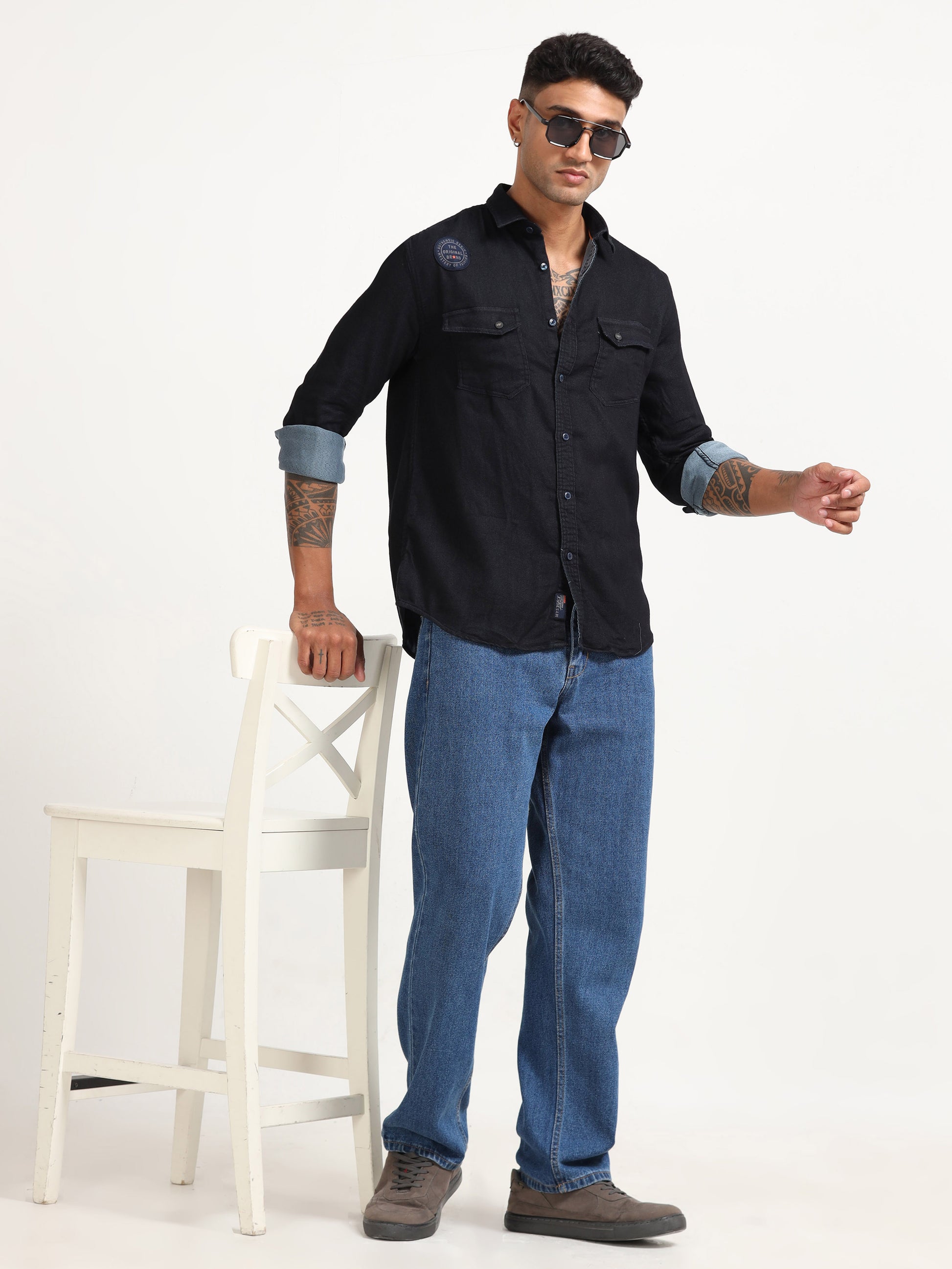 Jogger Denim Shirt Navy Blue for Men