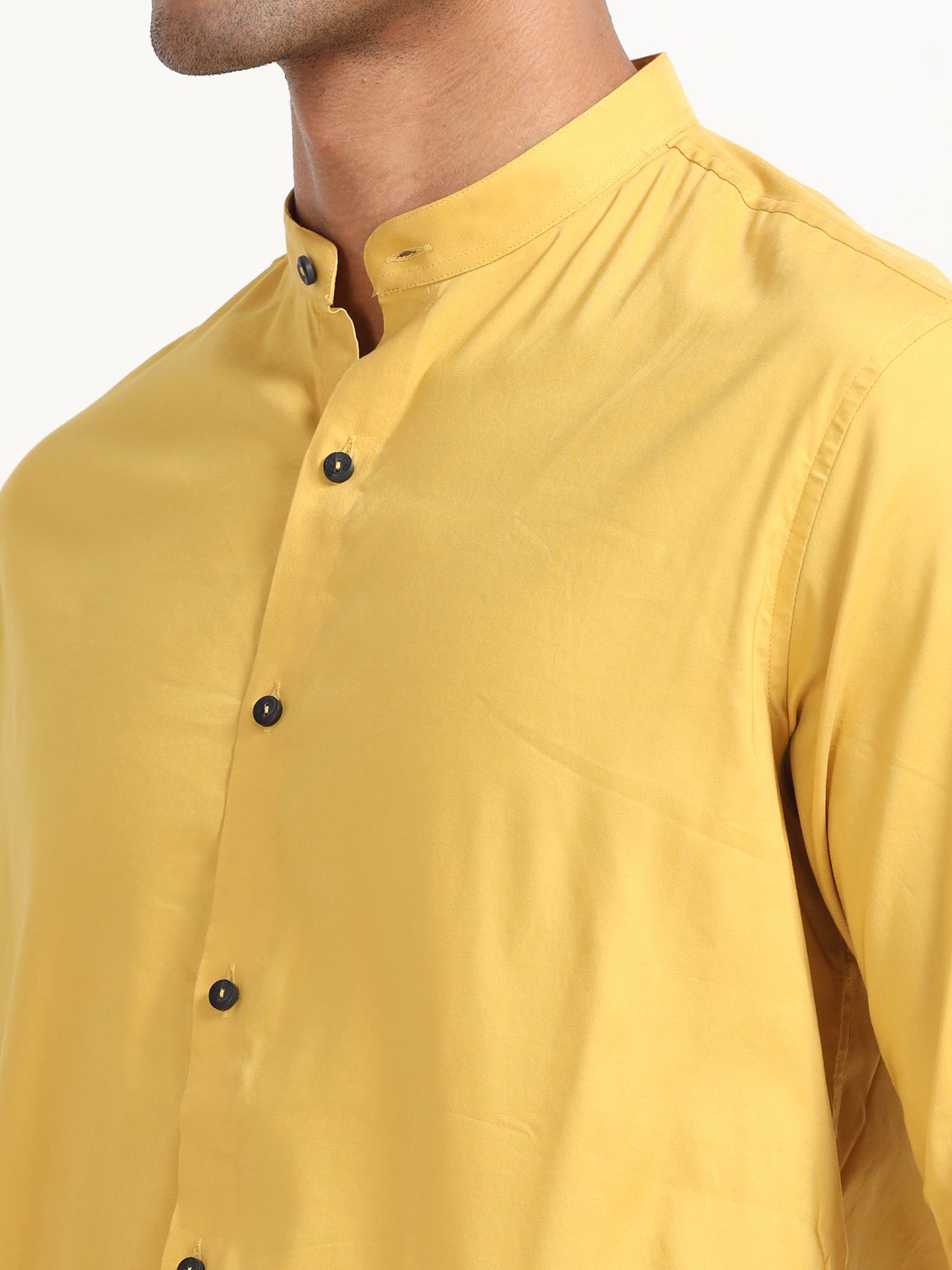 Yellow Twill Cotton Poly Mens Shirts Regular Fit