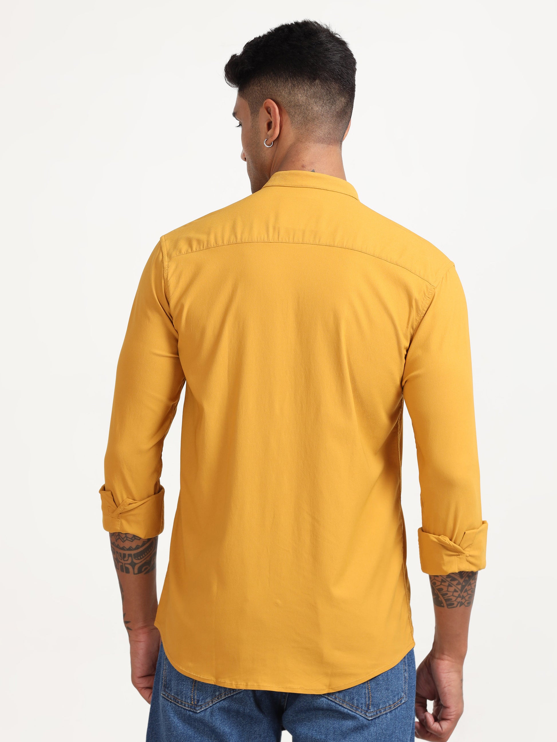  Dobby Super Lycra Yellow Long Sleeve Shirt for Men