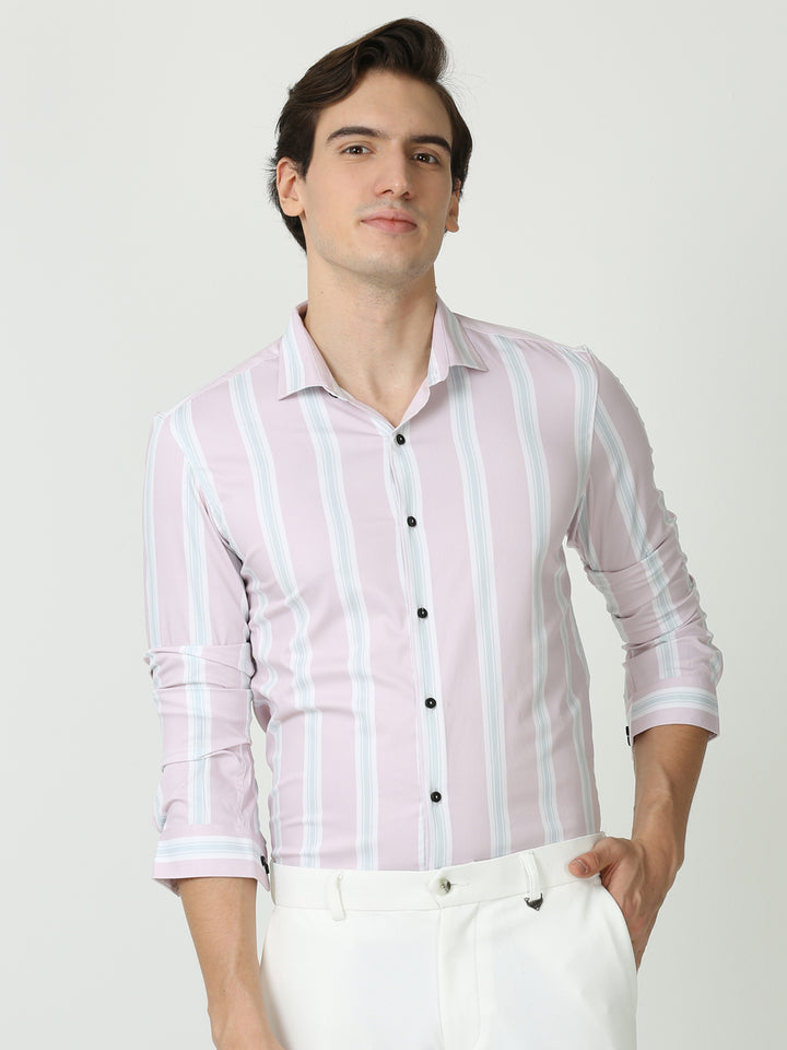 Silk Stripe Slim Fit Vertical Lining Shirts for Men
