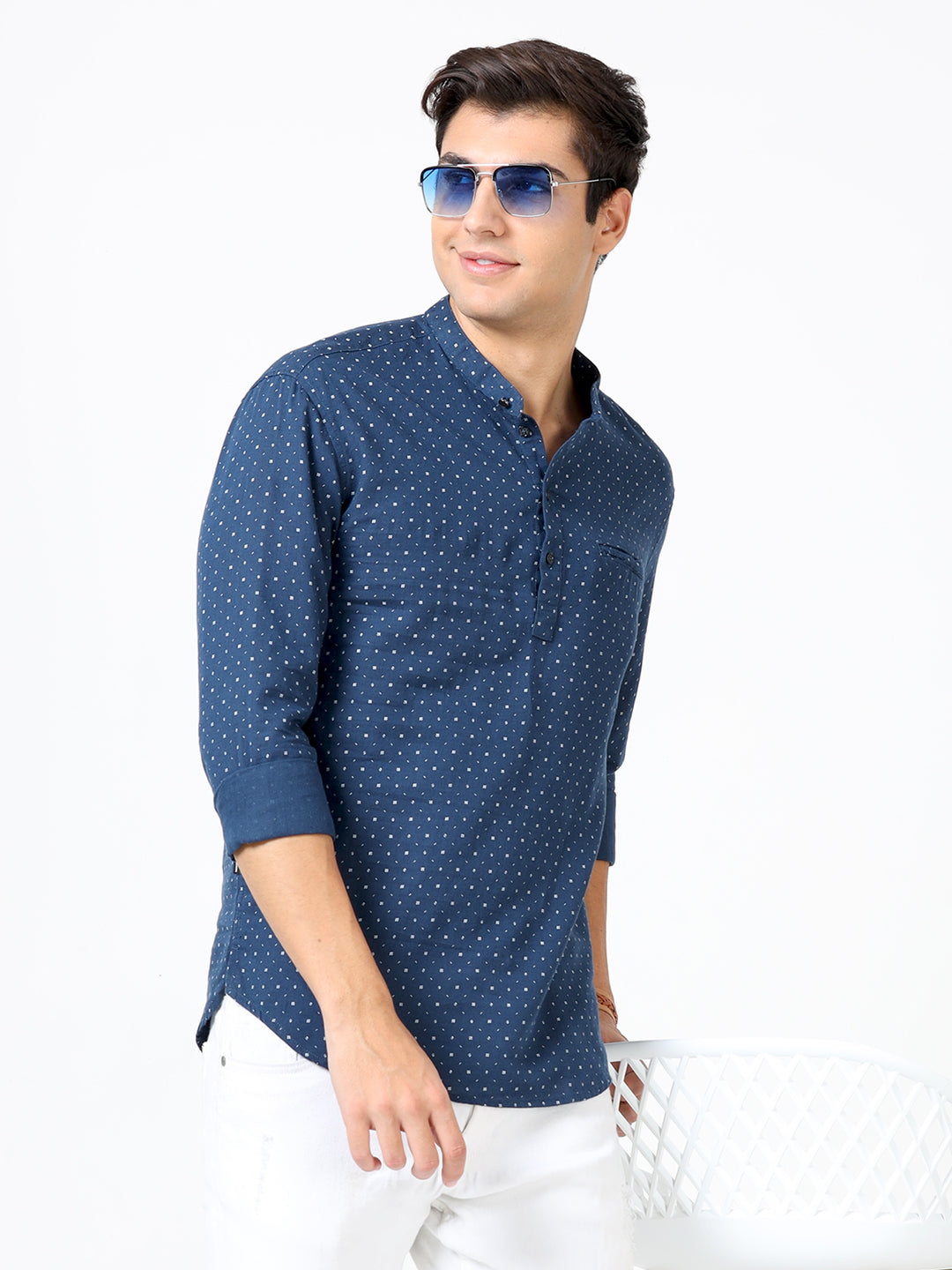 Bayoux Straight Blue Printed Kurta for Men