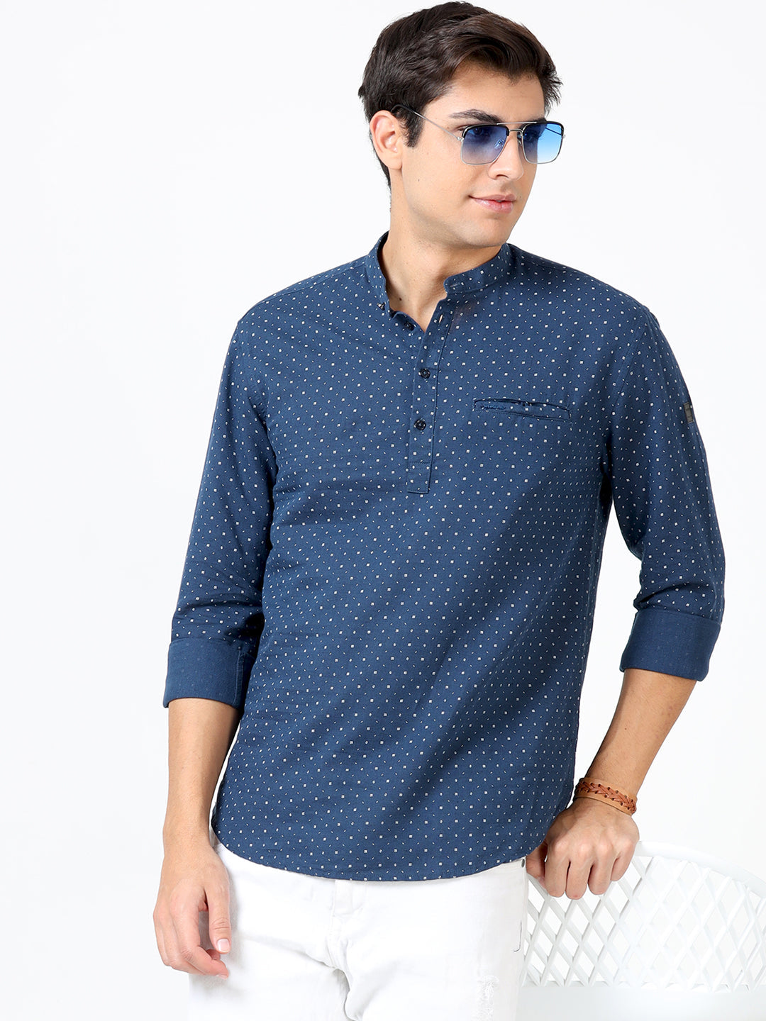 Bayoux Straight Blue Printed Kurta for Men