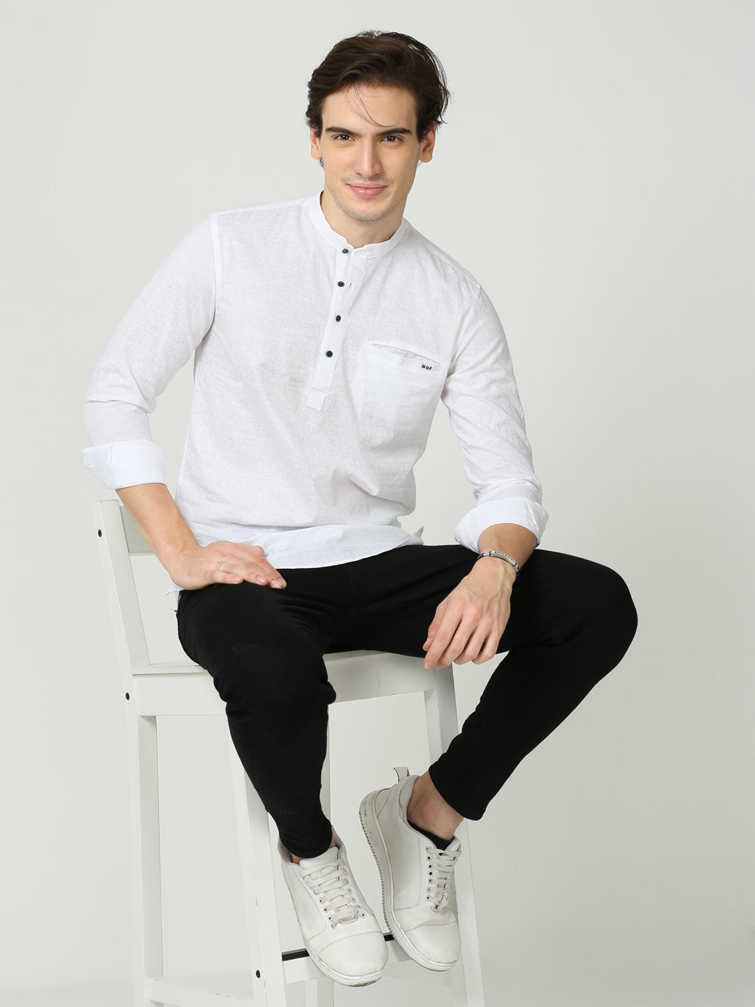 Titan Cotton Straight Fit White Kurta For Men