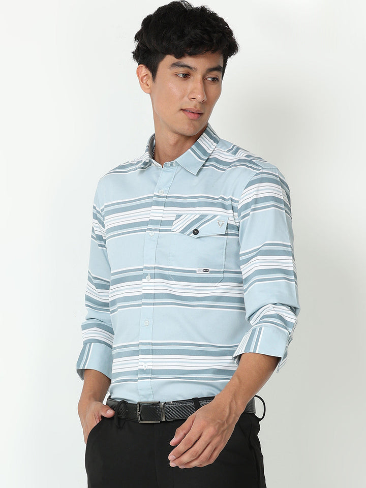Blue Horizontal Striped Shirt Mens 