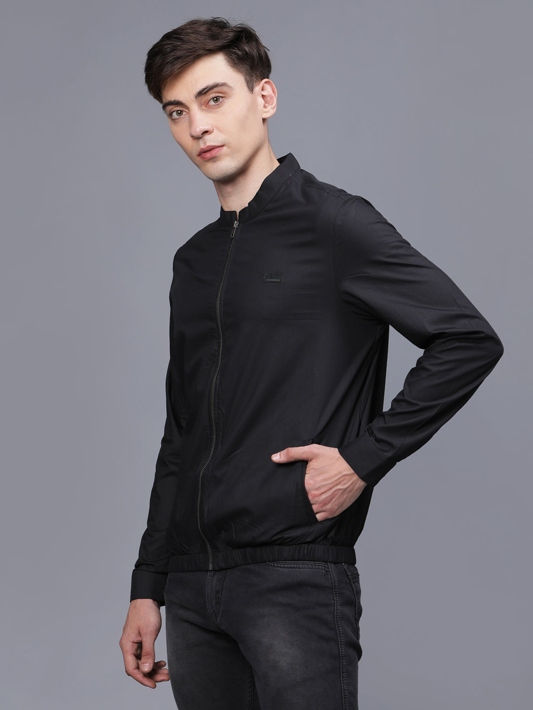 Thunder Black Solid Mens Lightweight Bomber Jacket