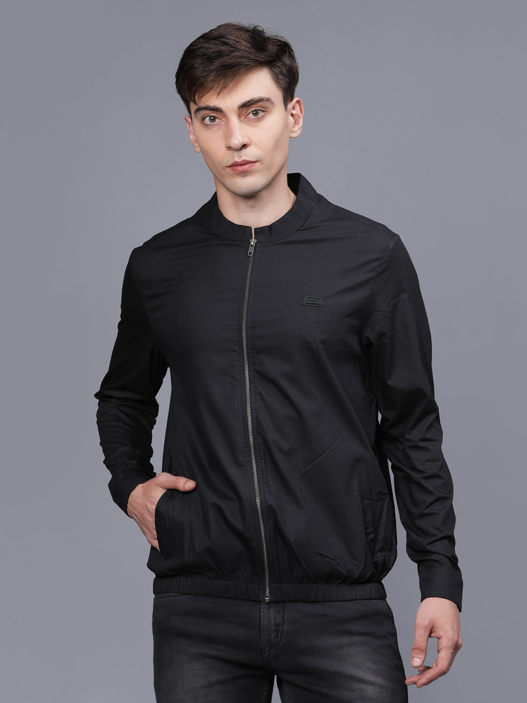 Thunder Black Solid Mens Lightweight Bomber Jacket