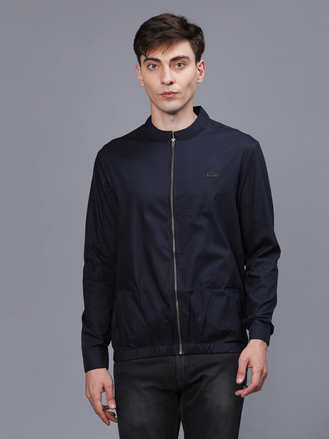 Deep Blue Solid Lightweight Mens Bomber Jacket