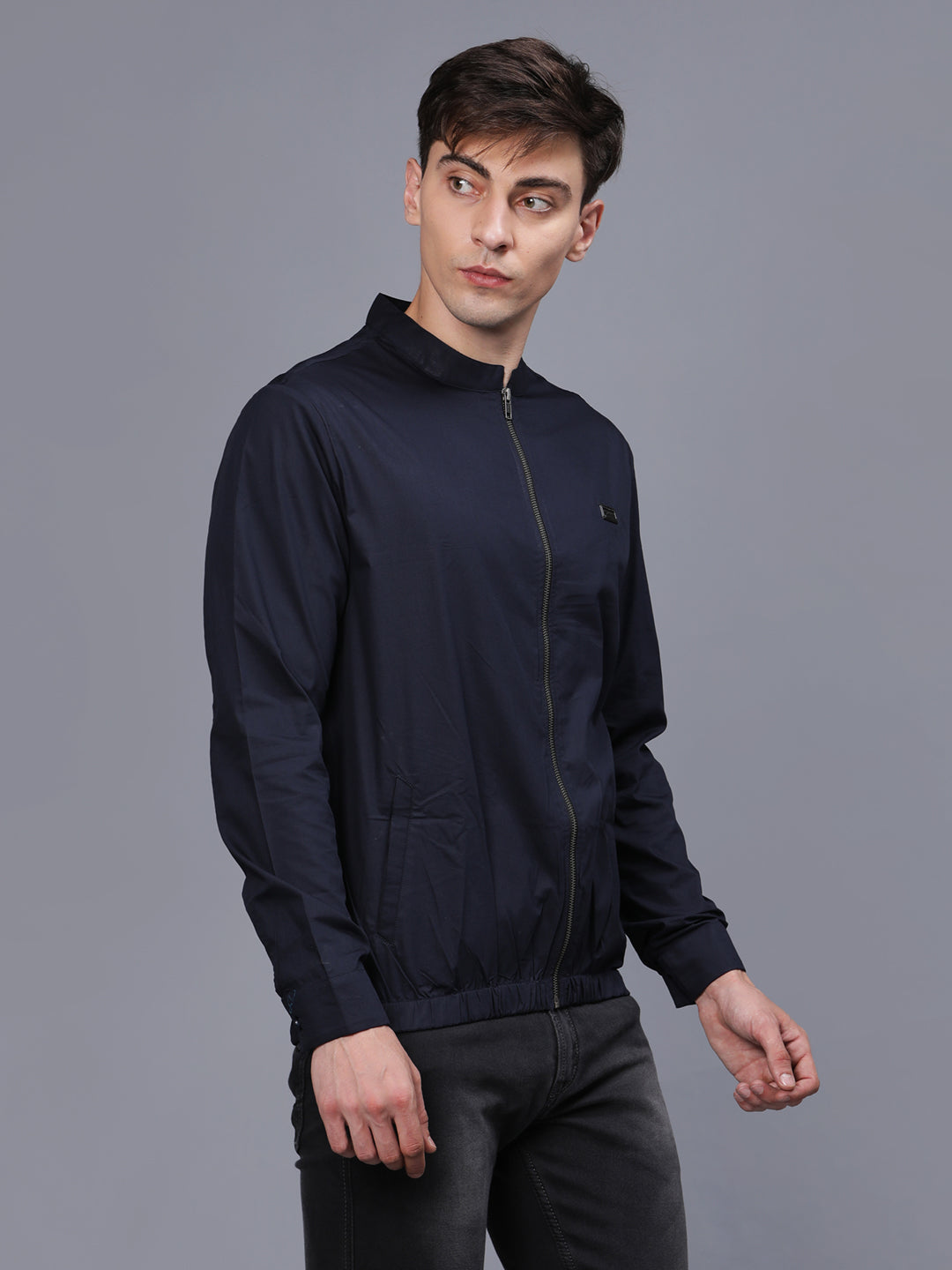 Deep Blue Solid Lightweight Mens Bomber Jacket