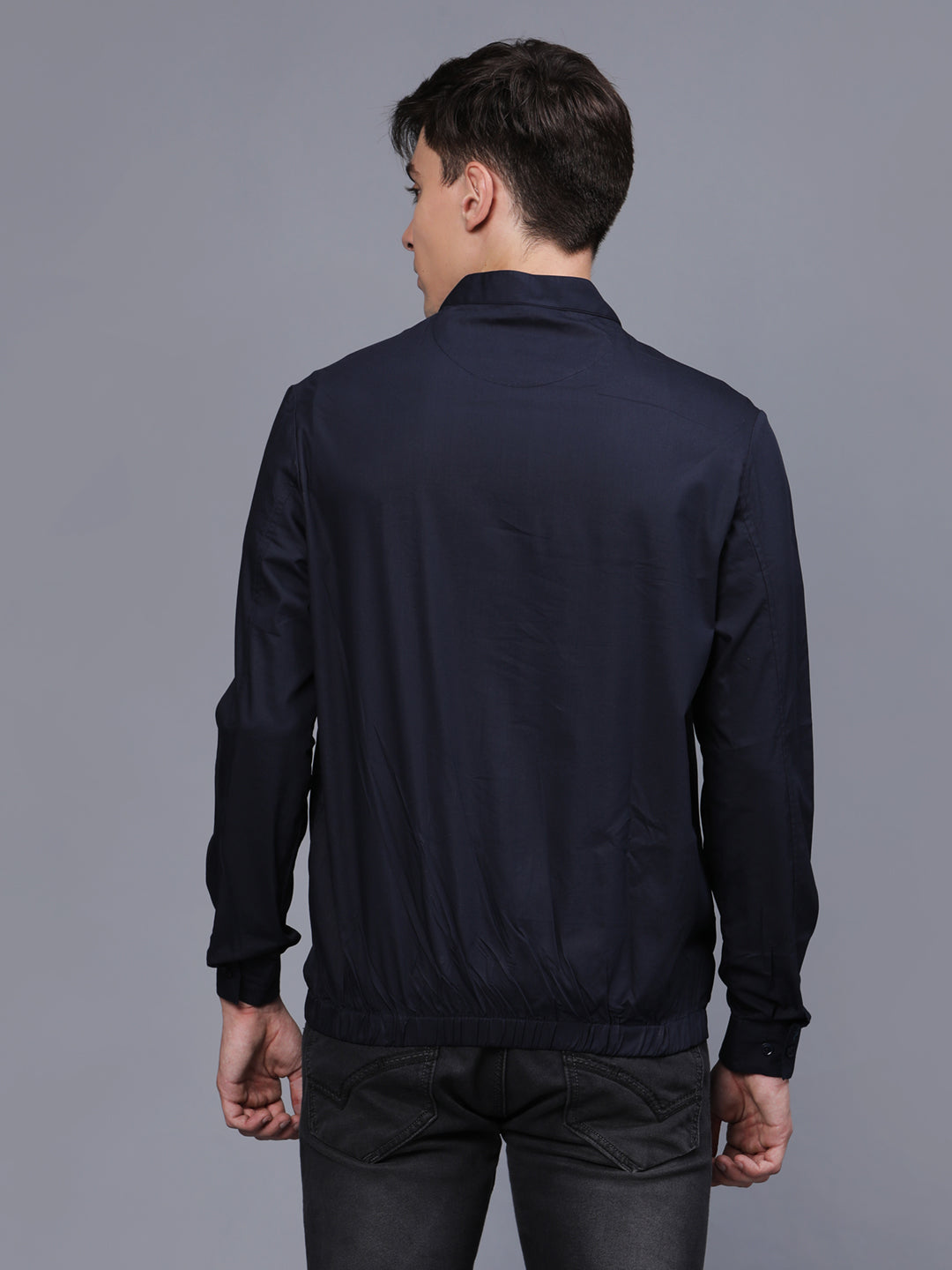 Deep Blue Solid Lightweight Mens Bomber Jacket