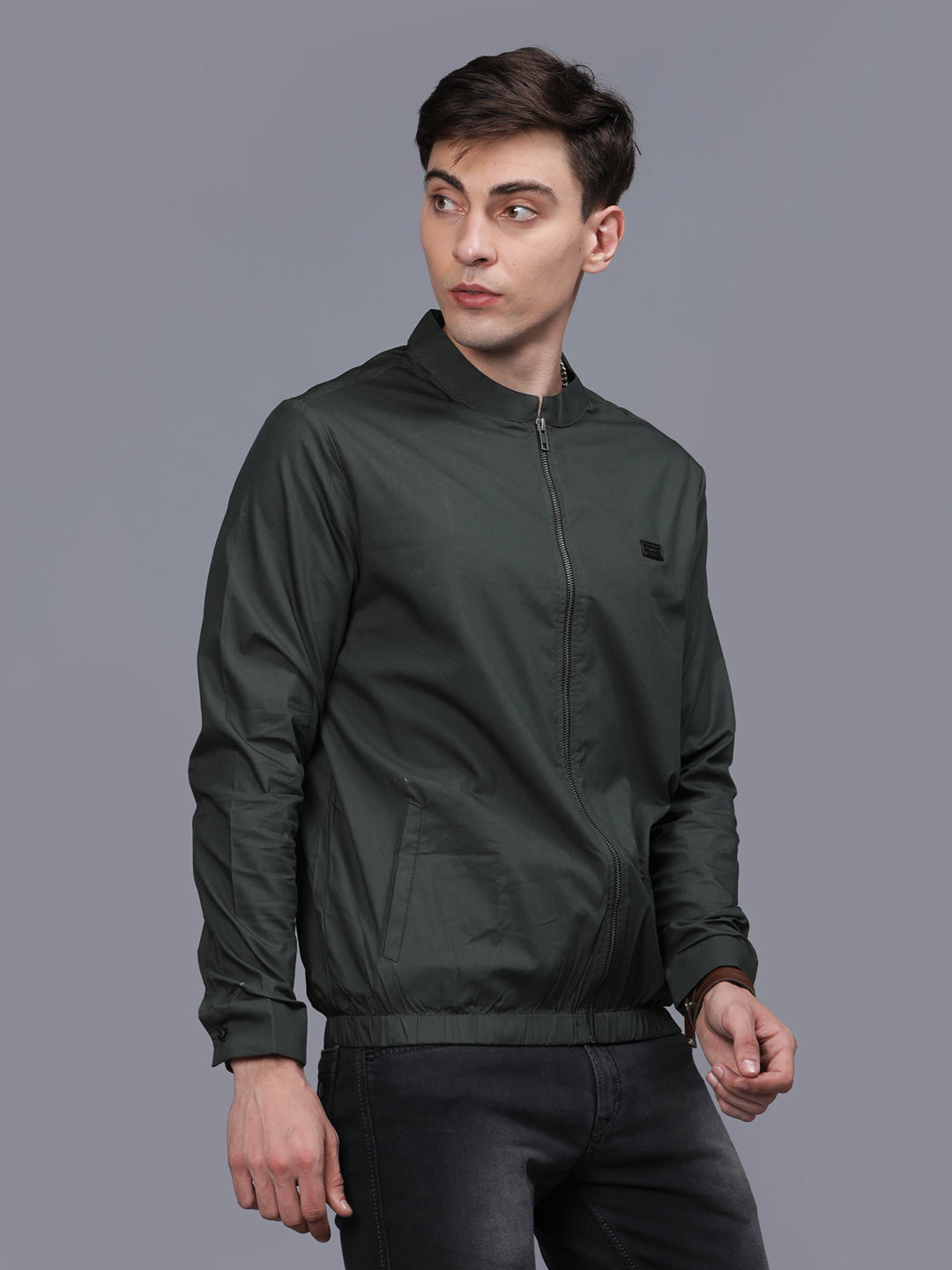  Luna Solid Lightweight Green Bomber Jacket for Men