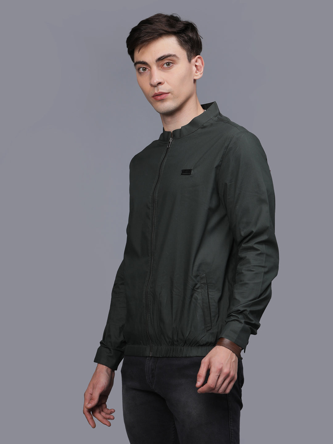  Luna Solid Lightweight Green Bomber Jacket for Men