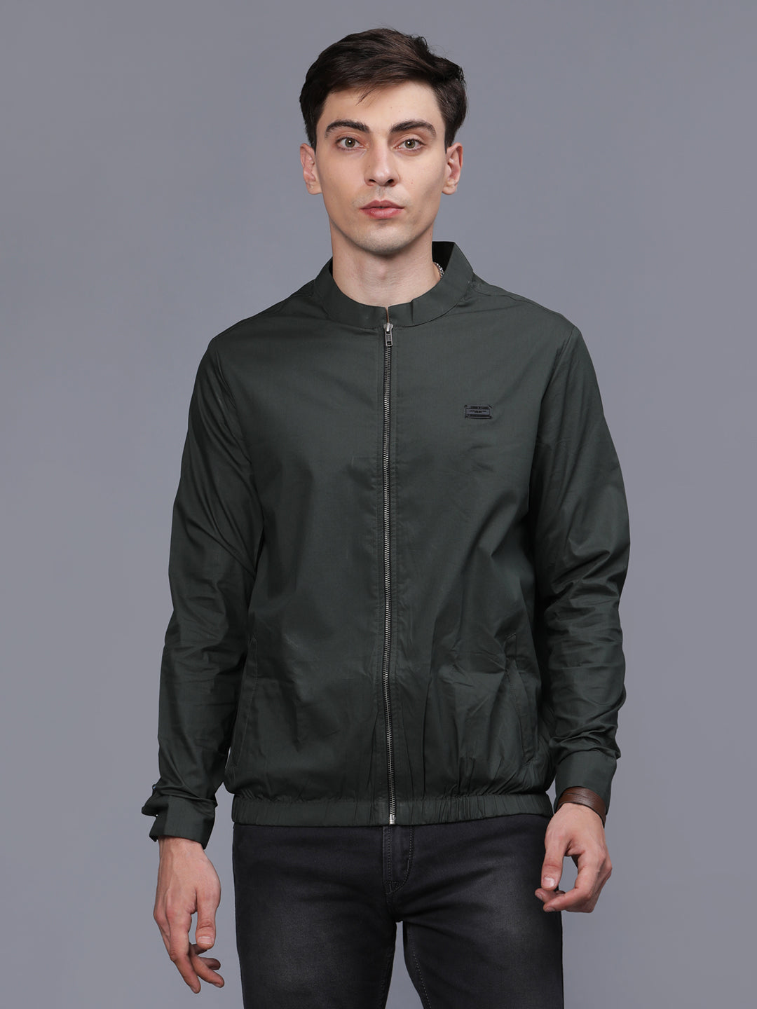  Luna Solid Lightweight Green Bomber Jacket for Men